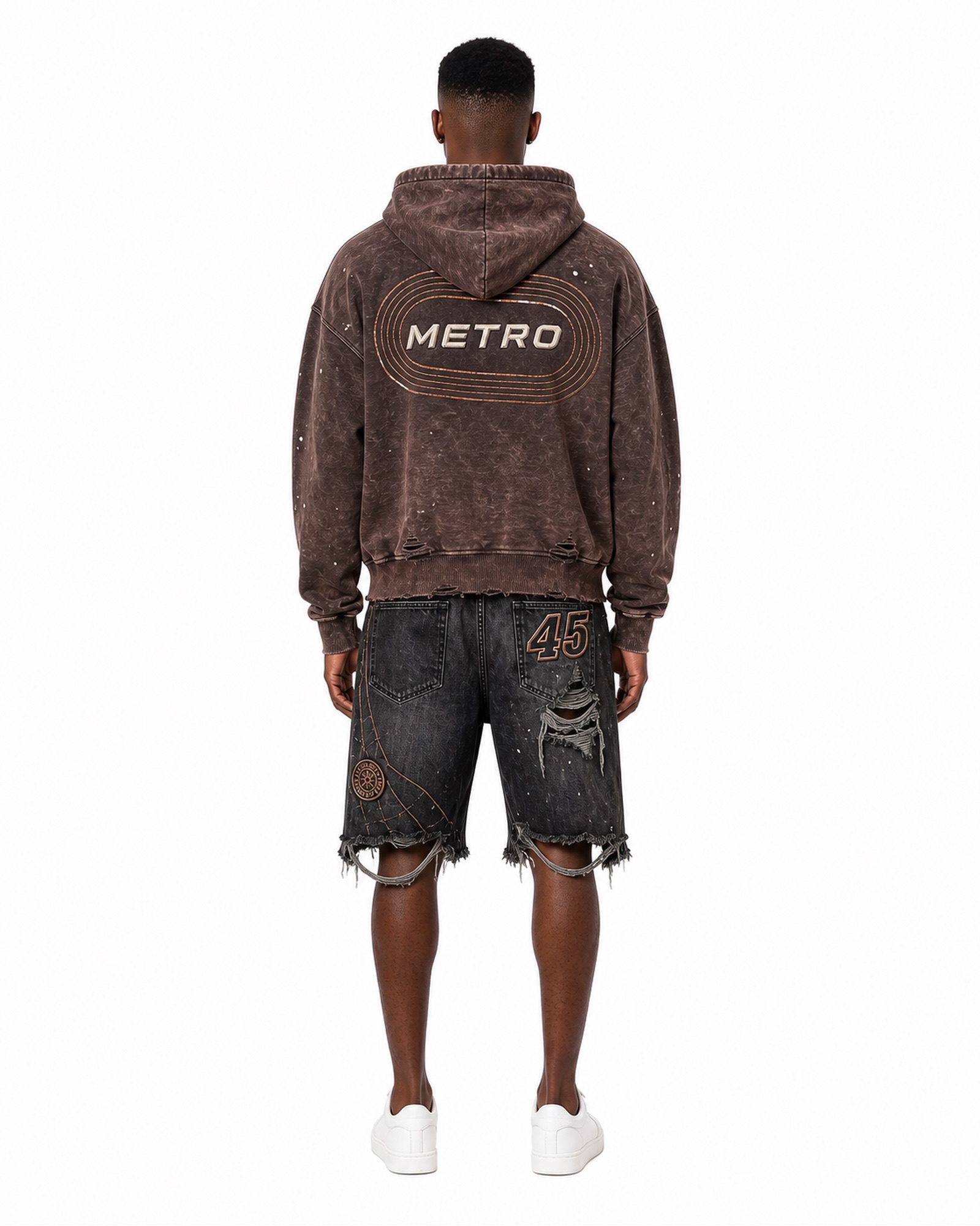 METRO Cocoa Wash Shorts Set back product view on a white background