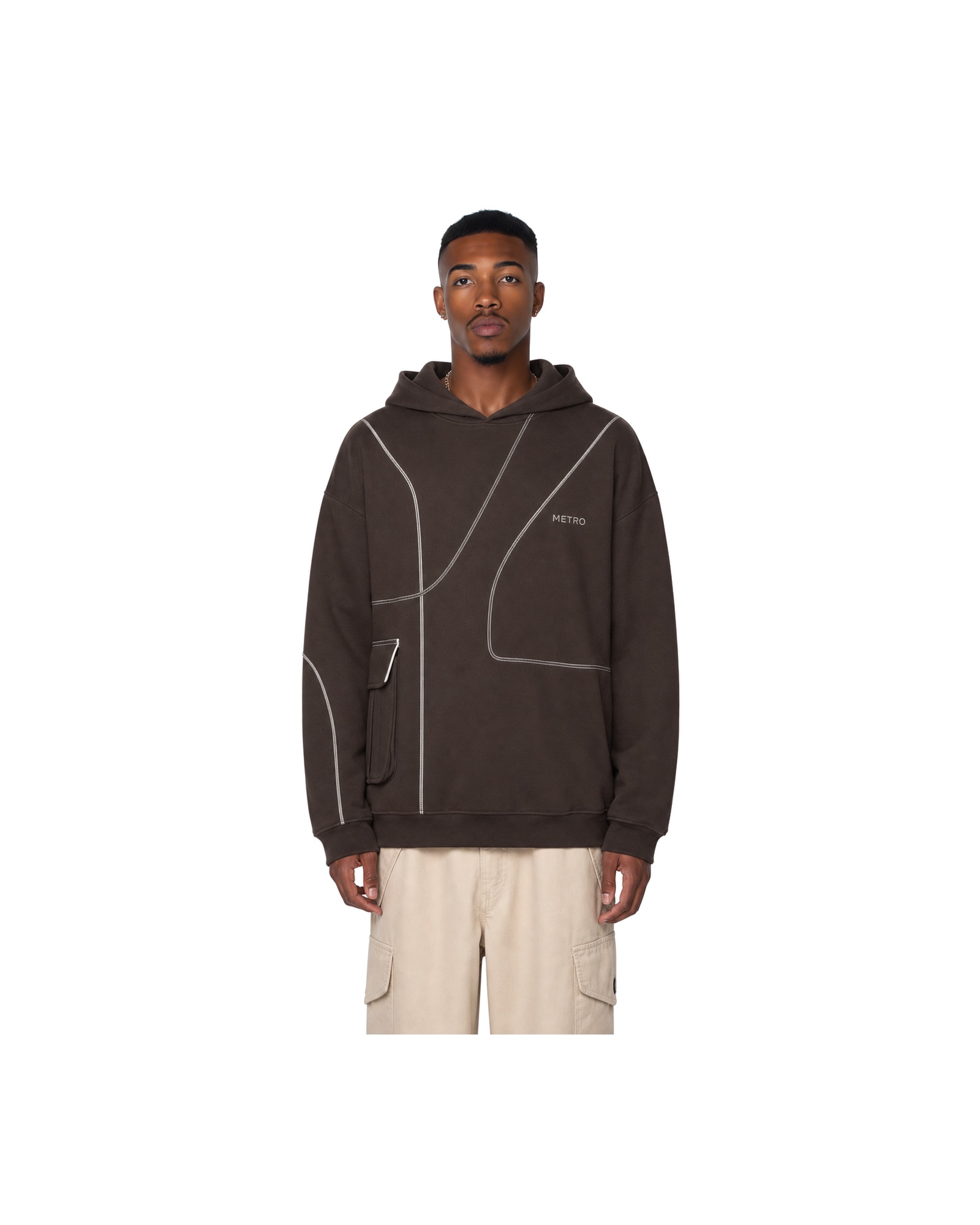 METRO Cocoa Interchange Zip Hoodie front product view on a white background