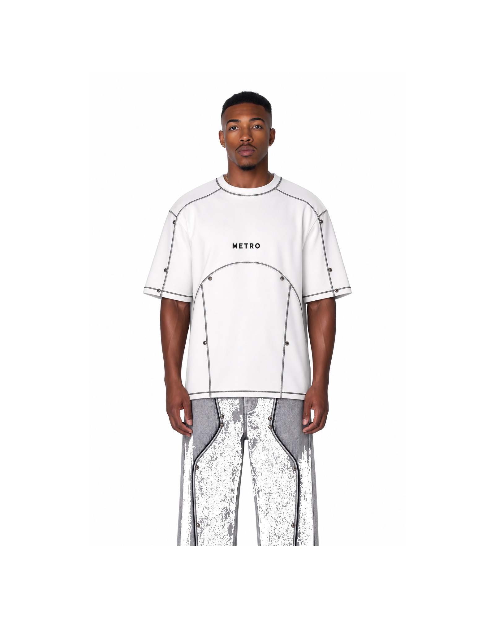 METRO White Diagram Oversized Tee front product view on a white background