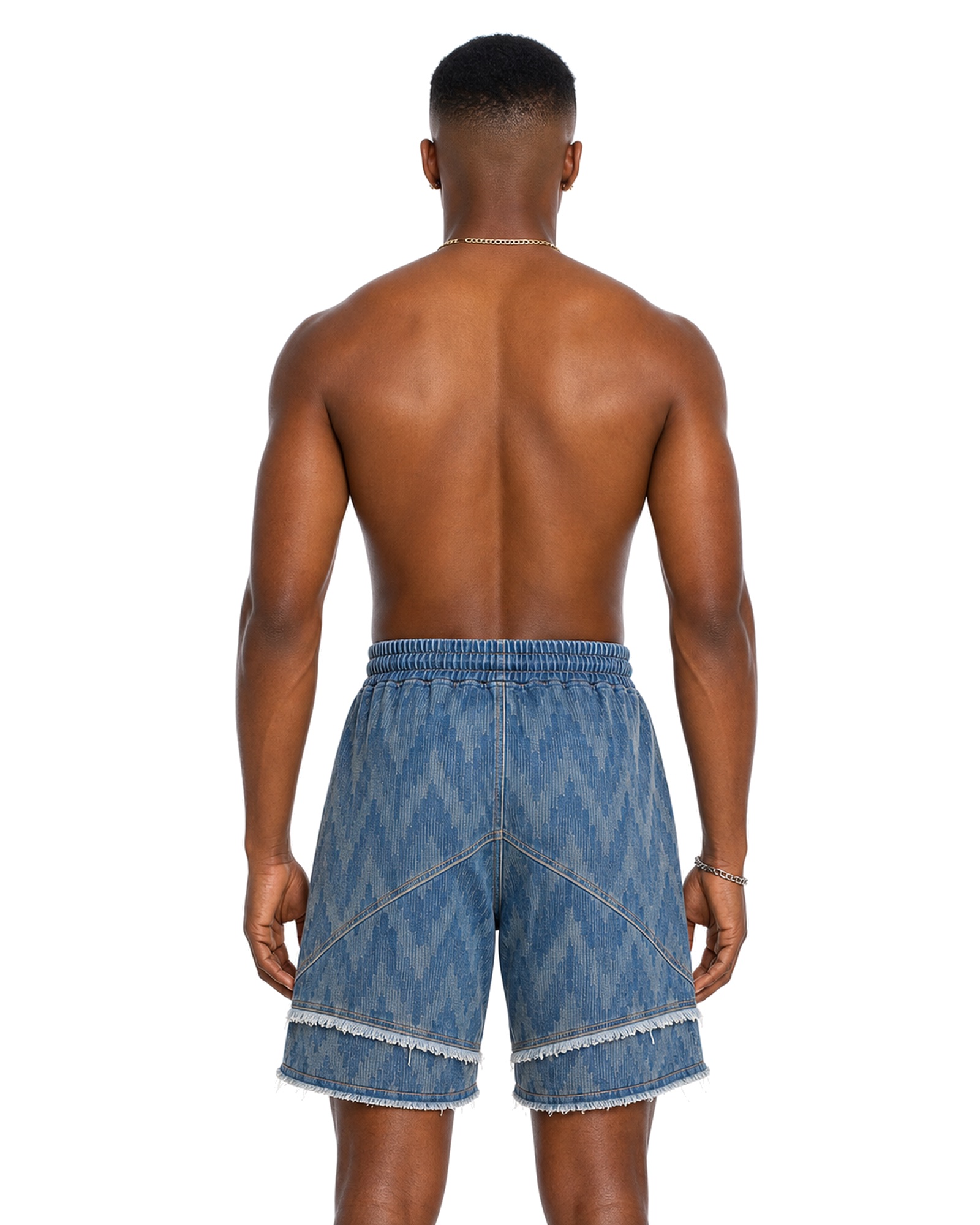 METRO Blue Mosaic Transit Shorts back product view on a white background