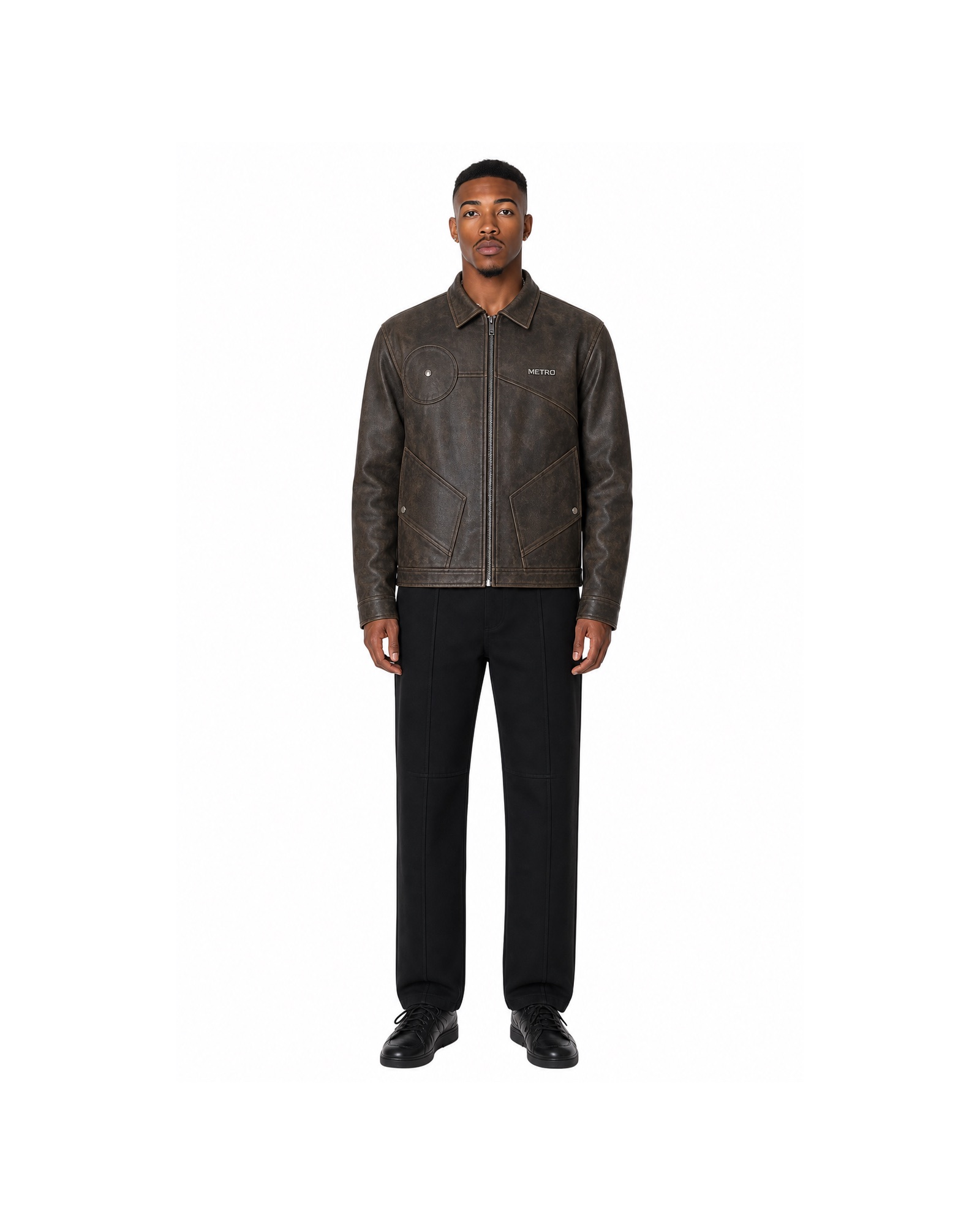 METRO Umber Passage Leather Jacket front product view on a white background