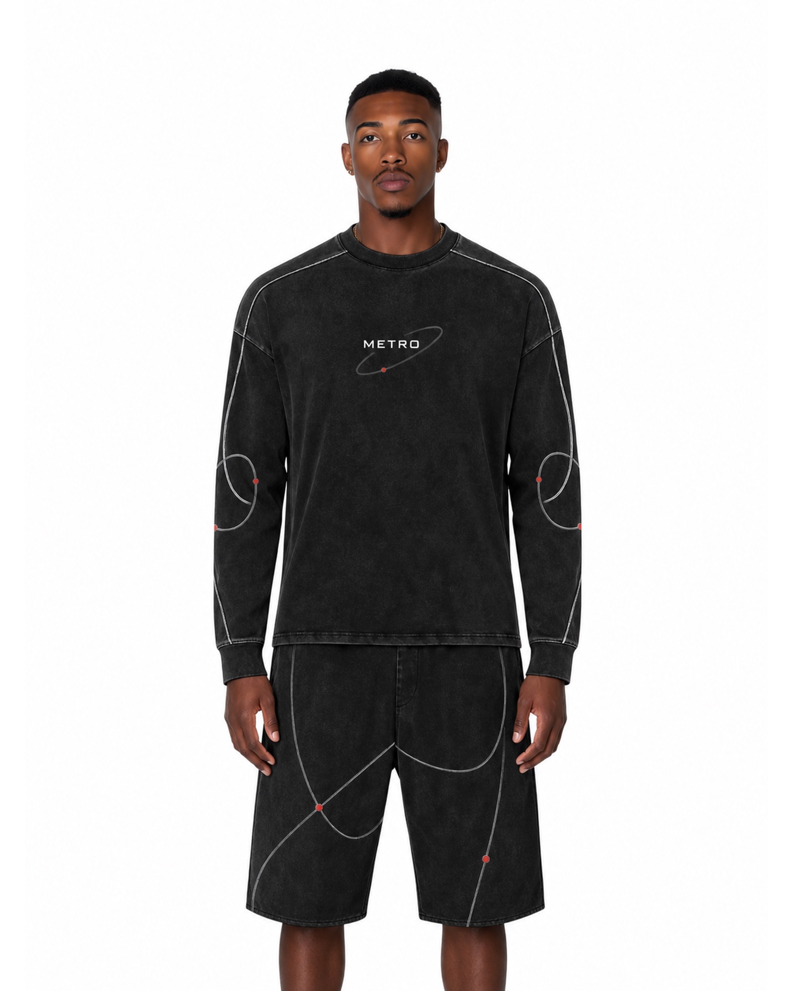 METRO Black Orbit Short Set front product view on a white background