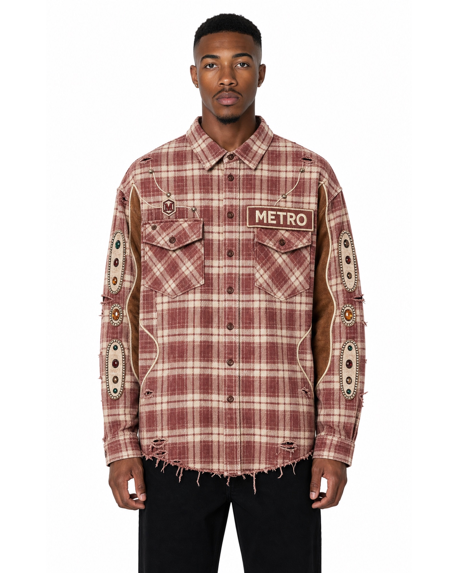 METRO Rust Crossing Plaid Shirt front product view on a white background