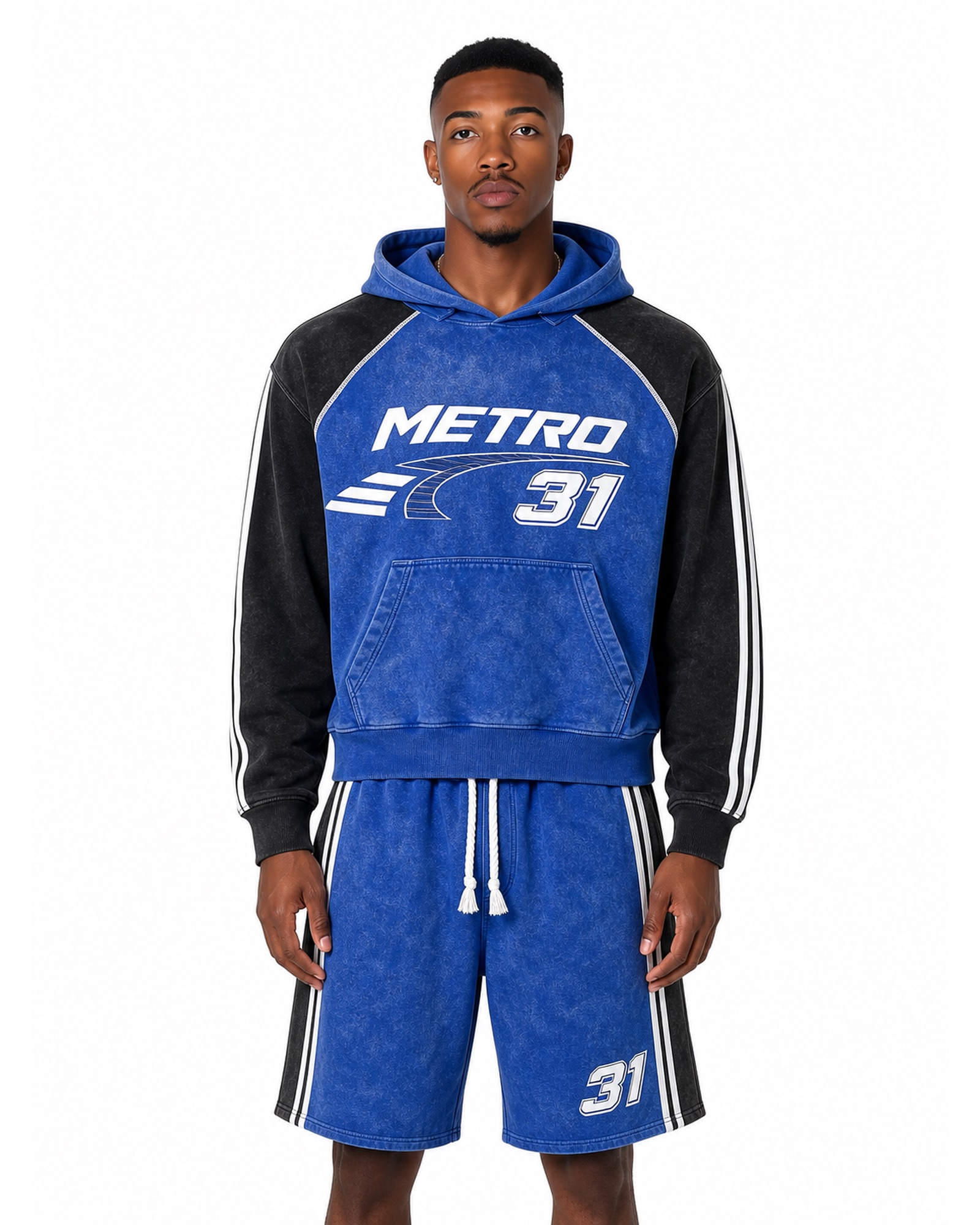 METRO Cobalt Court Hoodie Set front product view on a white background