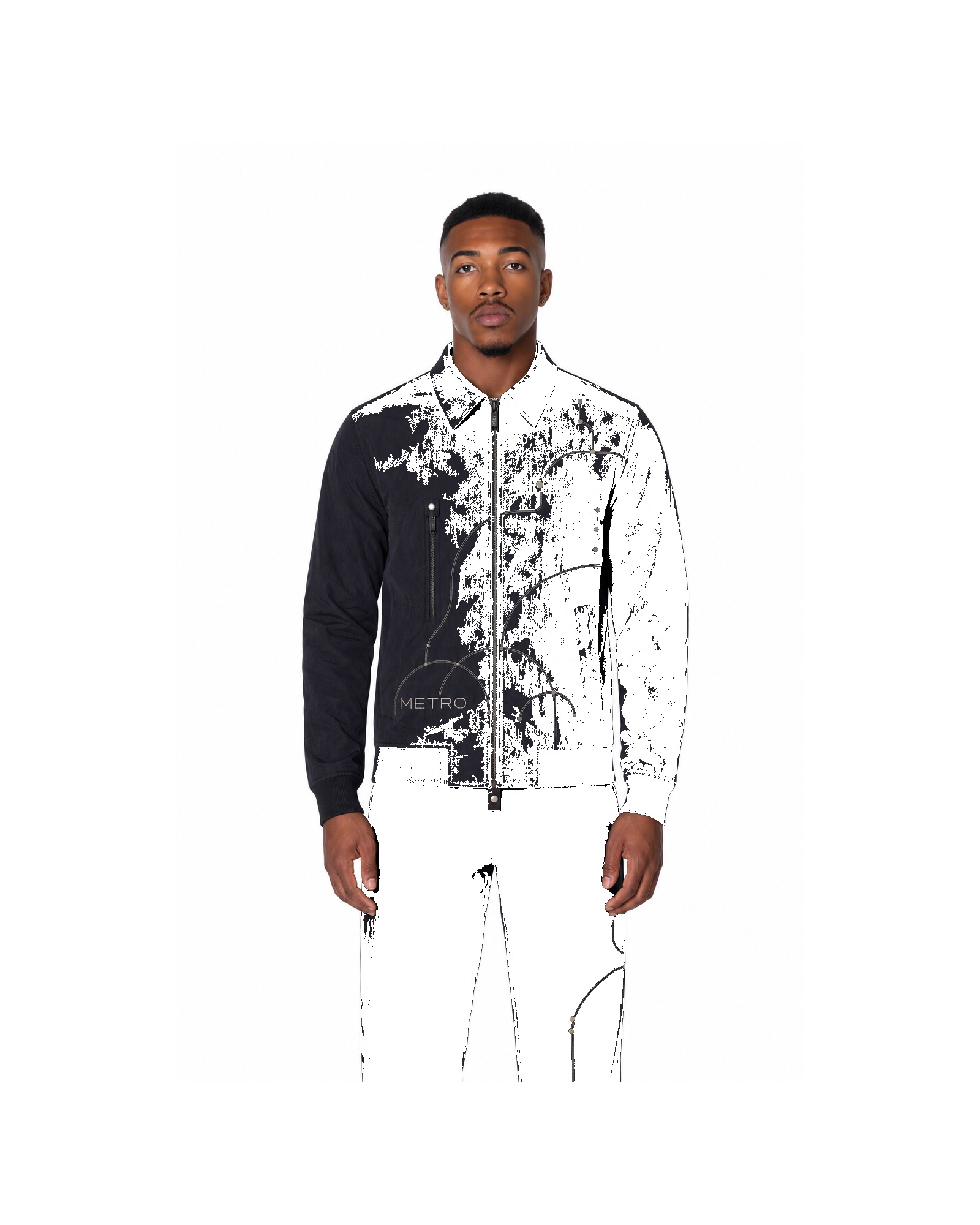 METRO Split Map Denim Jacket front product view on a white background