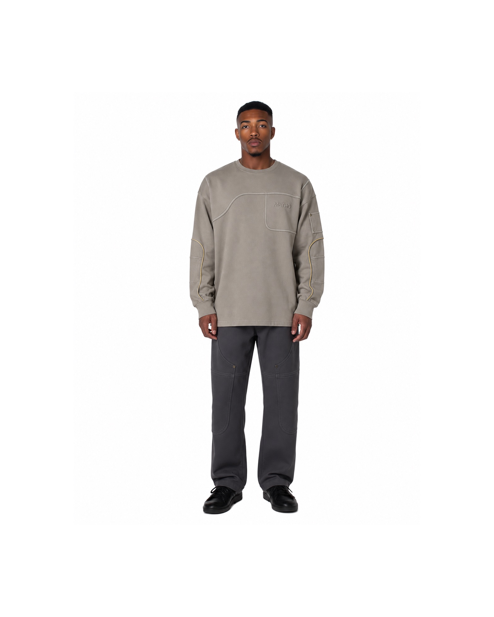 METRO Taupe Route Long-Sleeve Tee front product view on a white background