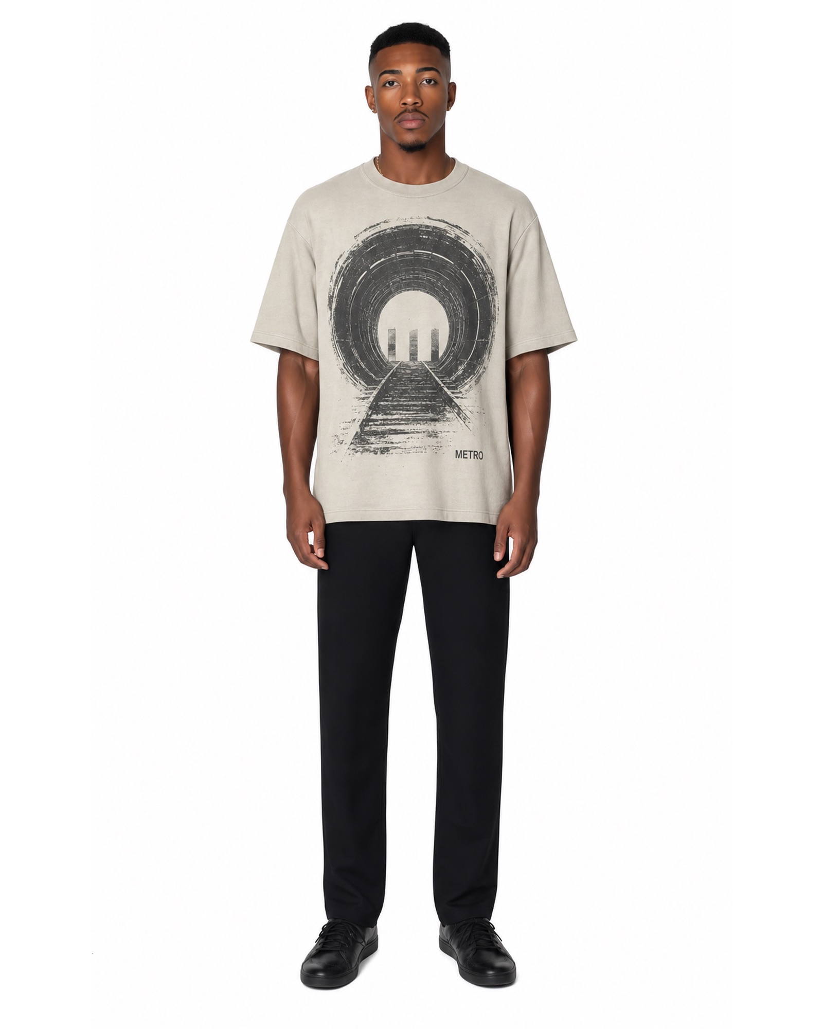 METRO Ivory Tunnel Graphic Tee front product view on a white background