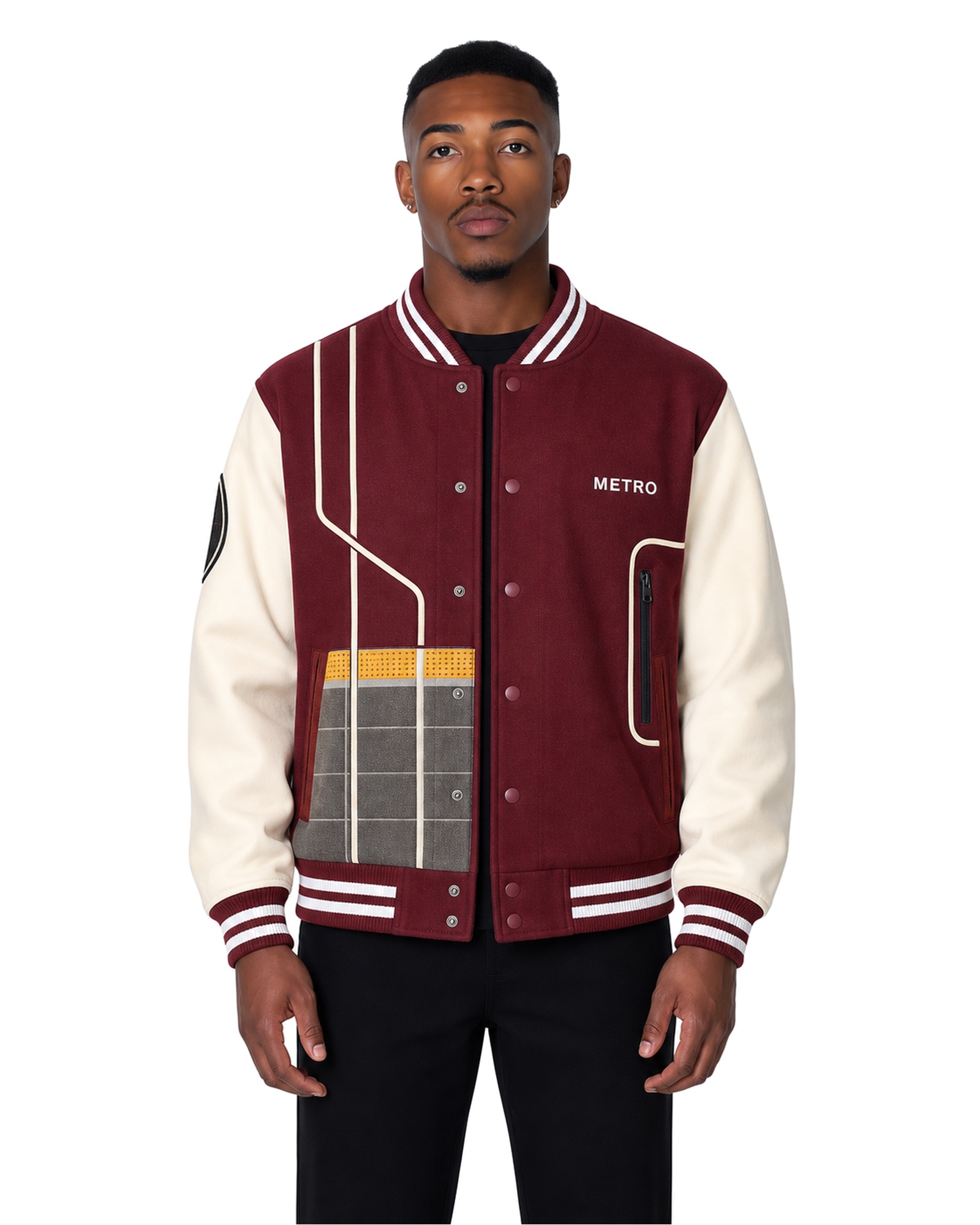 METRO Bordeaux Station Varsity Jacket front product view on a white background