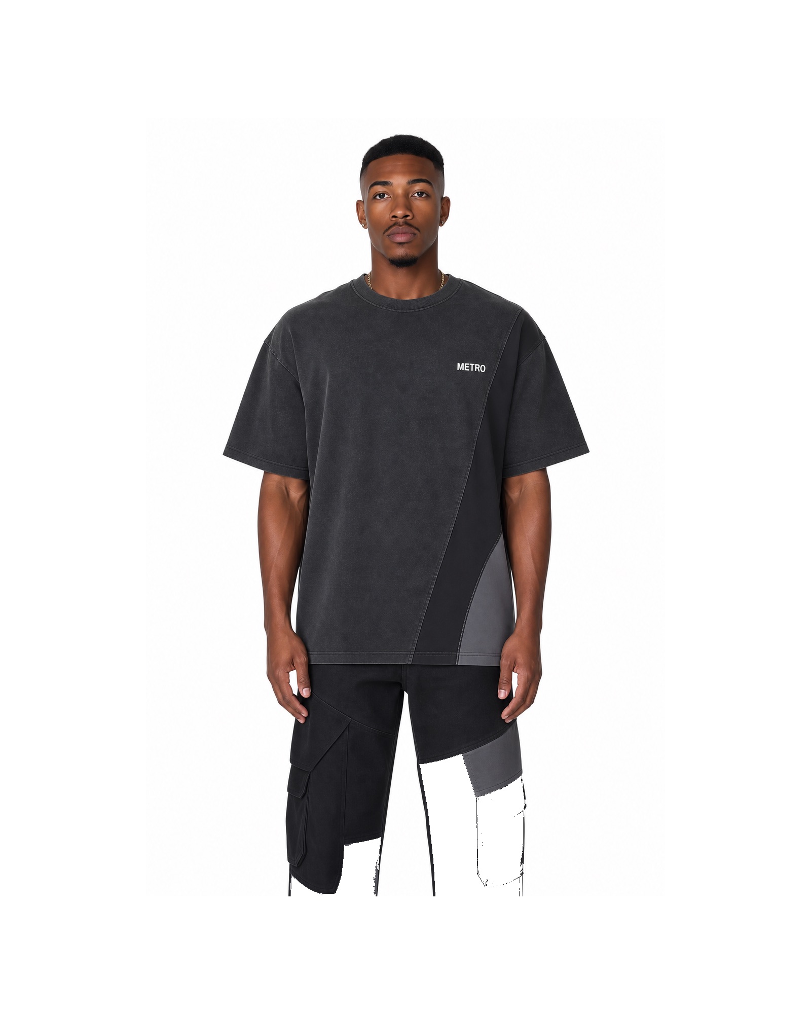 METRO Monochrome Split Short Set front product view on a white background