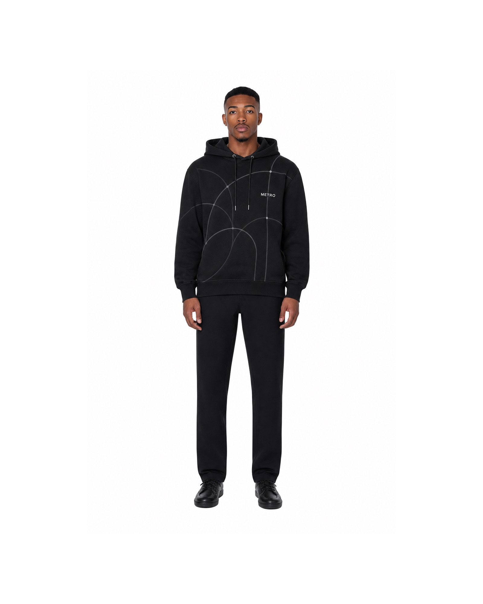 METRO Black Orbit Hoodie front product view on a white background