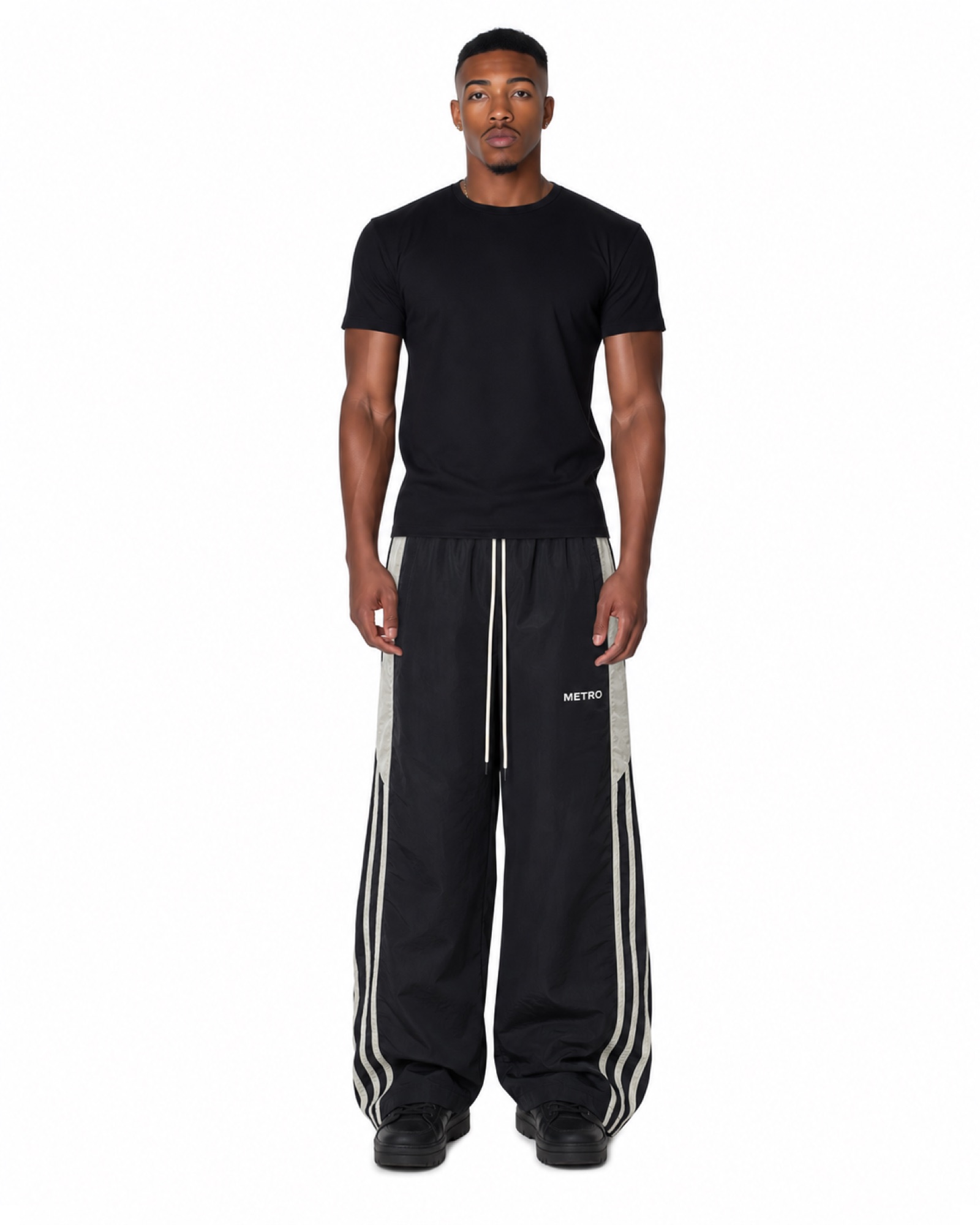 METRO Express Stripe Stacked Pants front product view on a white background