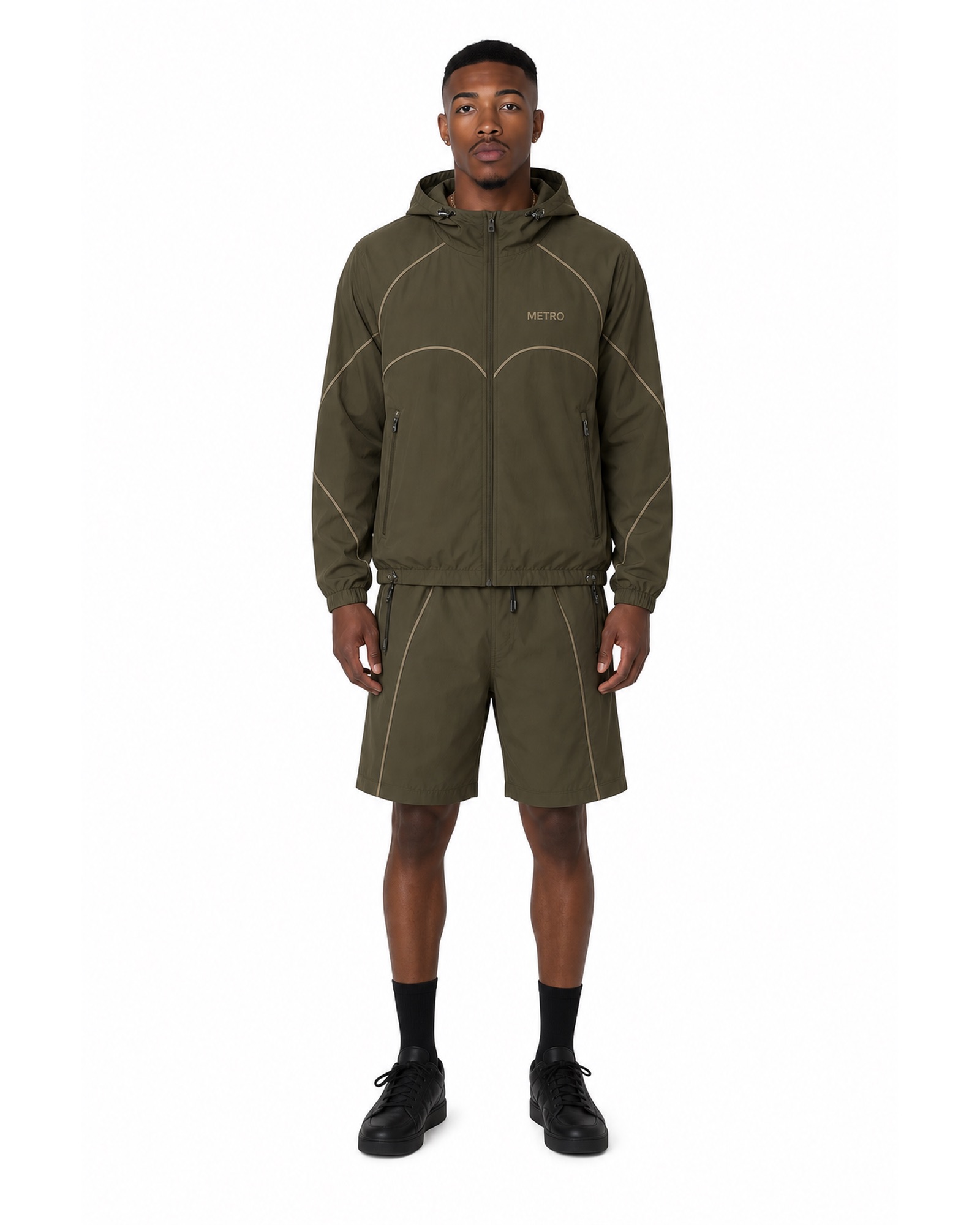 METRO Olive Arc Windbreaker Set front product view on a white background