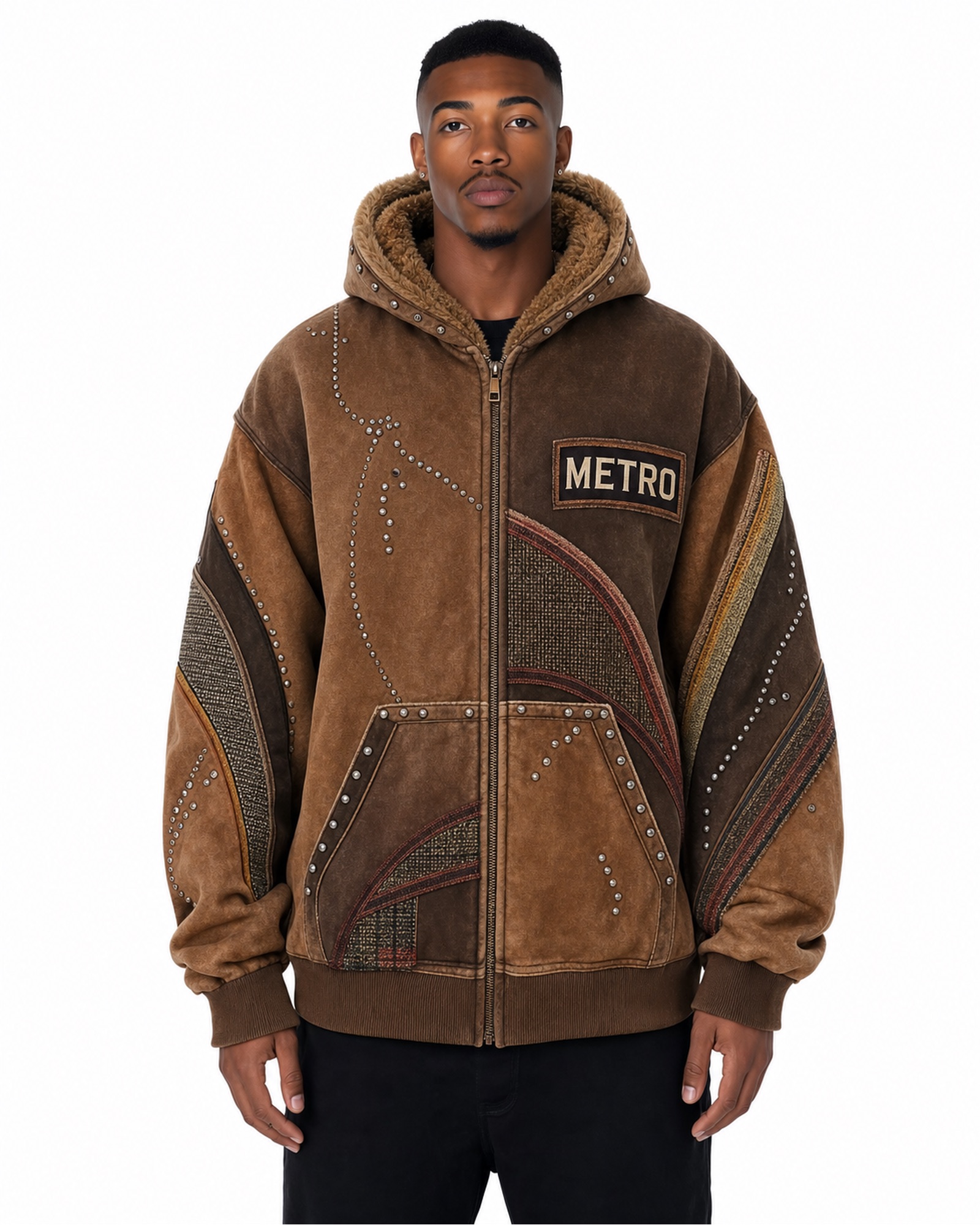 METRO Desert Rivet Zip Hoodie front product view on a white background