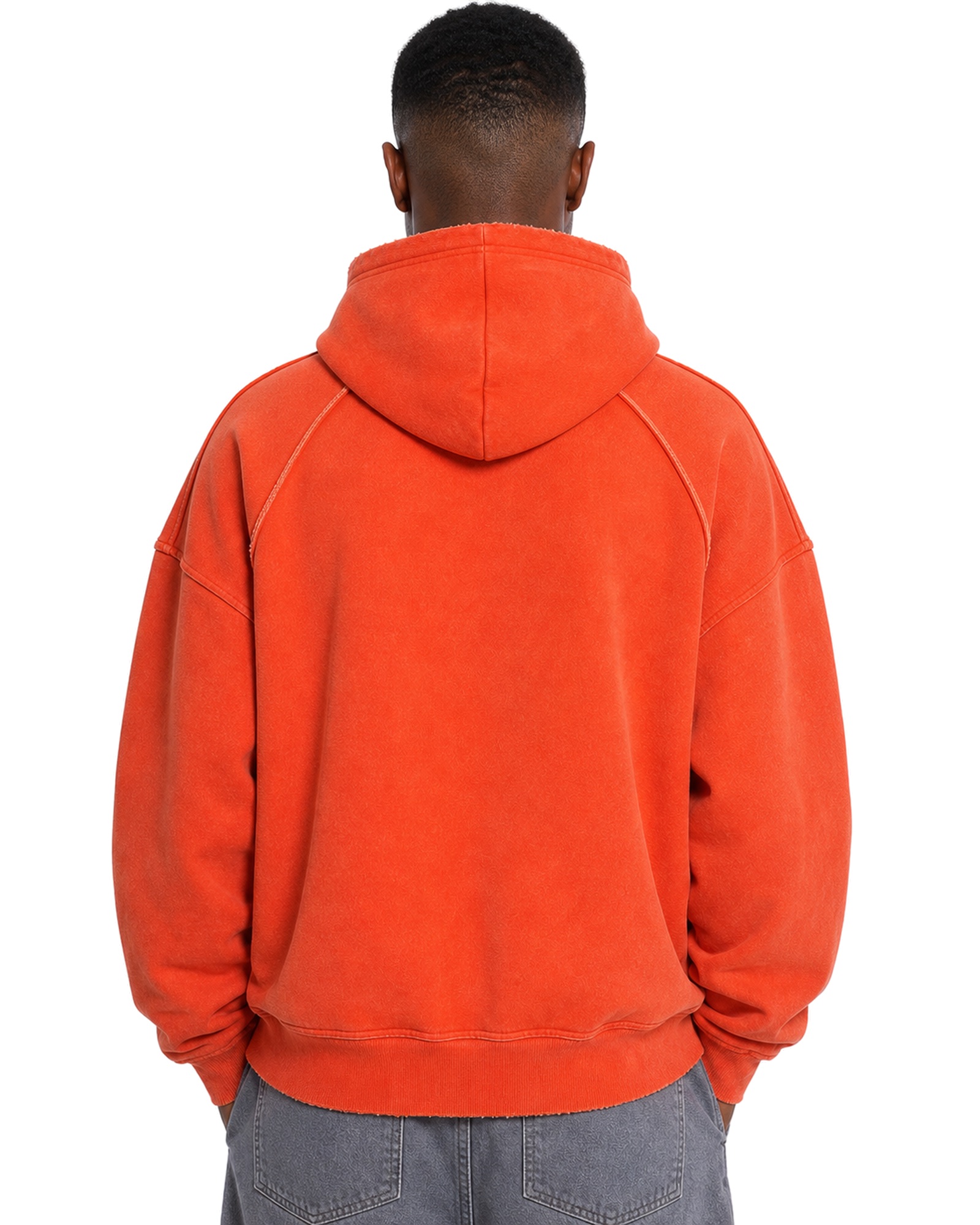 METRO Terminal Orange Hoodie back product view on a white background