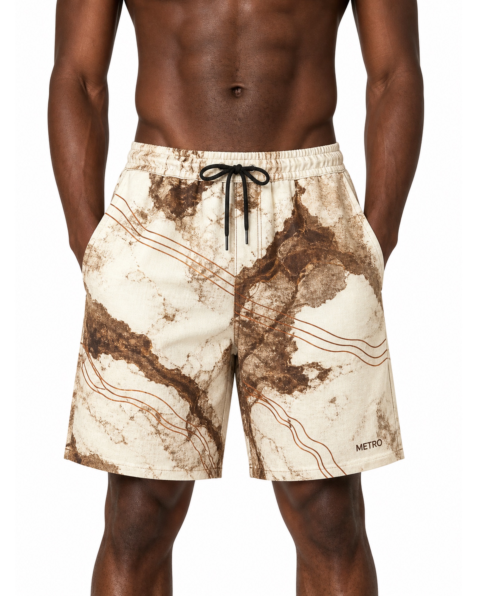 METRO Sandstone Map Shorts front product view on a white background