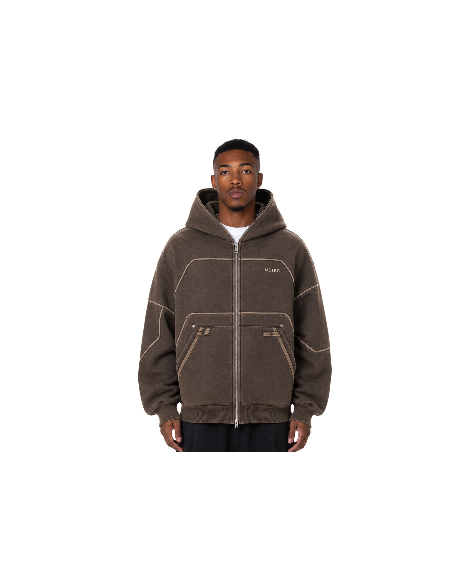 METRO Umber Terminal Zip Hoodie front product view on a white background