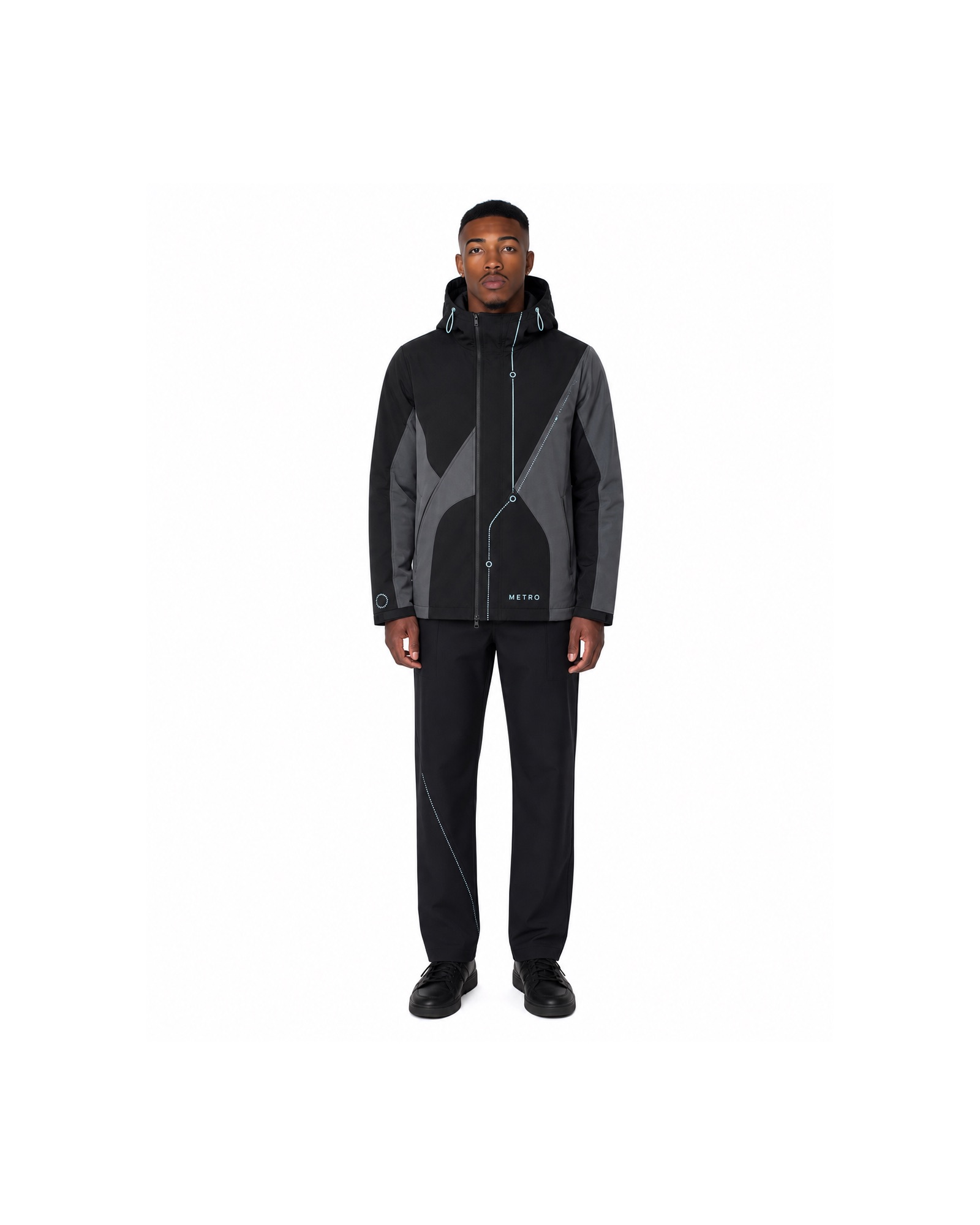 METRO Black Prism Hooded Shell front product view on a white background