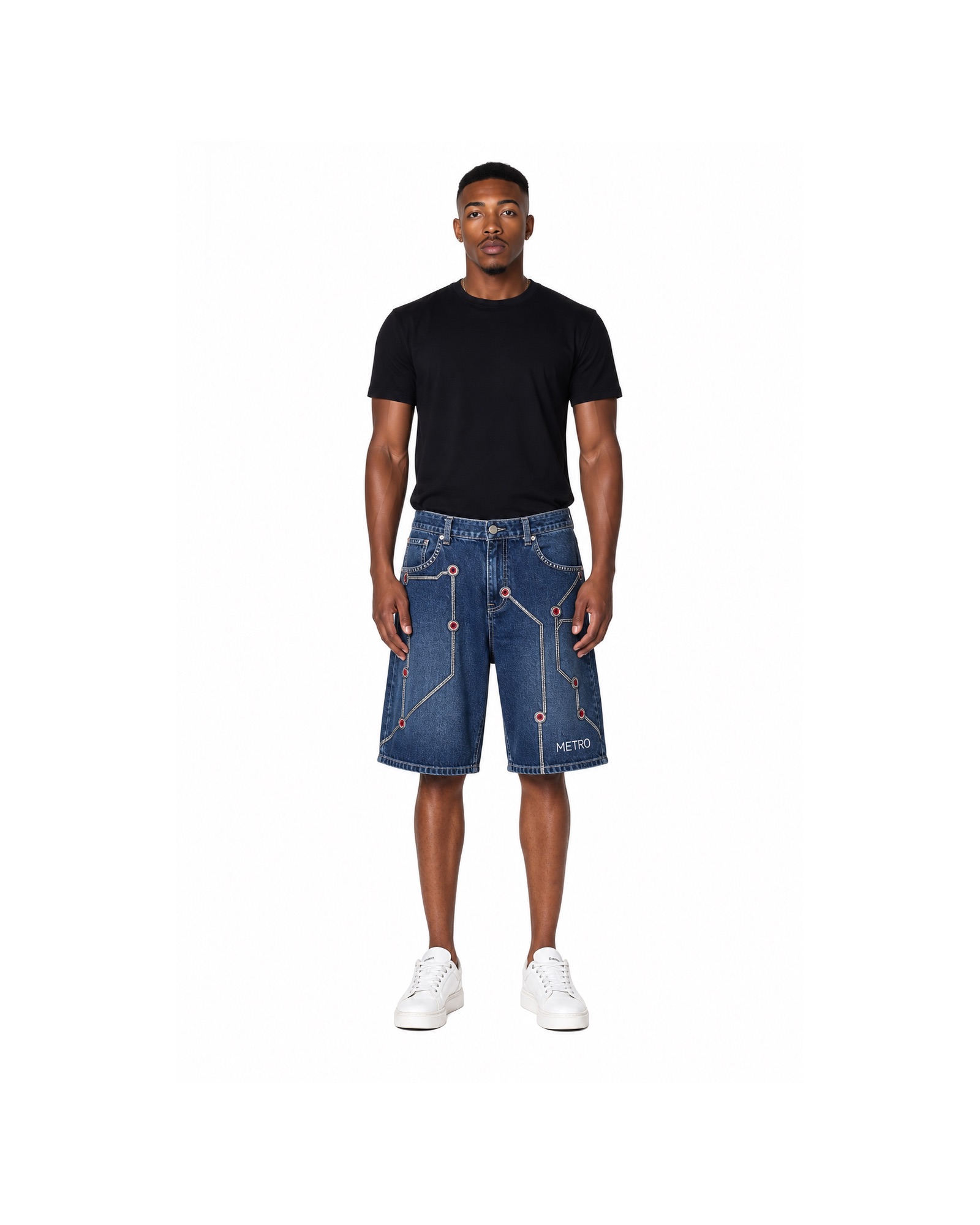METRO Blue Grid Cargo Shorts front product view on a white background