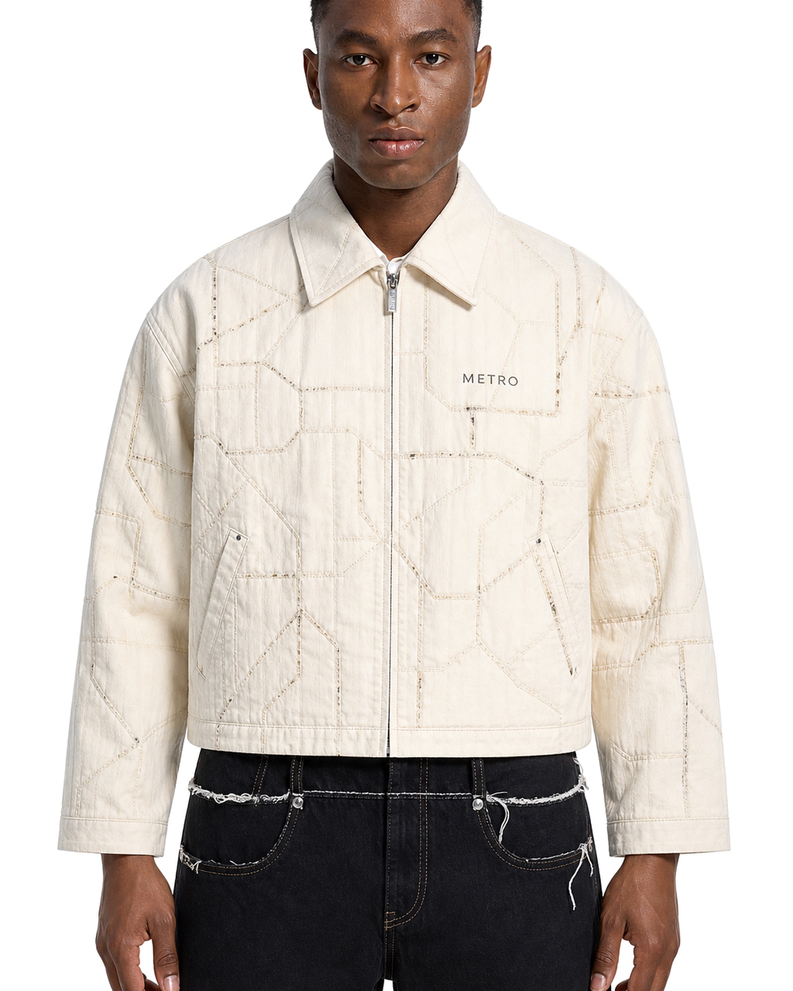 METRO Ivory Grid Work Jacket front product view on a white background