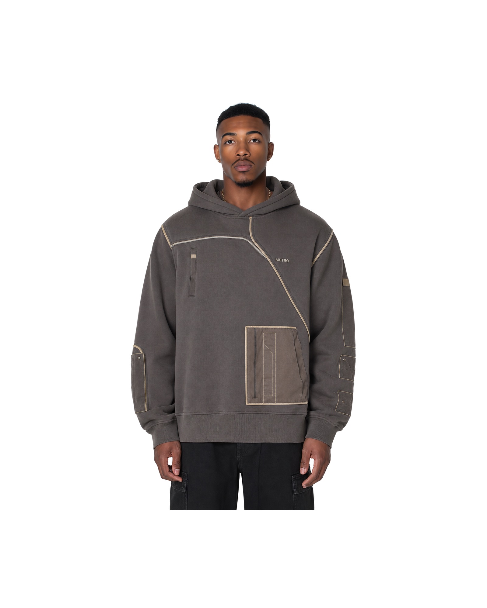 METRO Charcoal Parcel Hoodie front product view on a white background