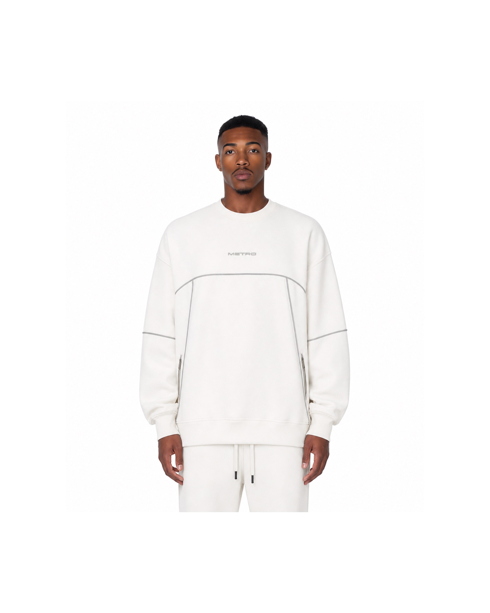 METRO White Horizon Crew Set front product view on a white background