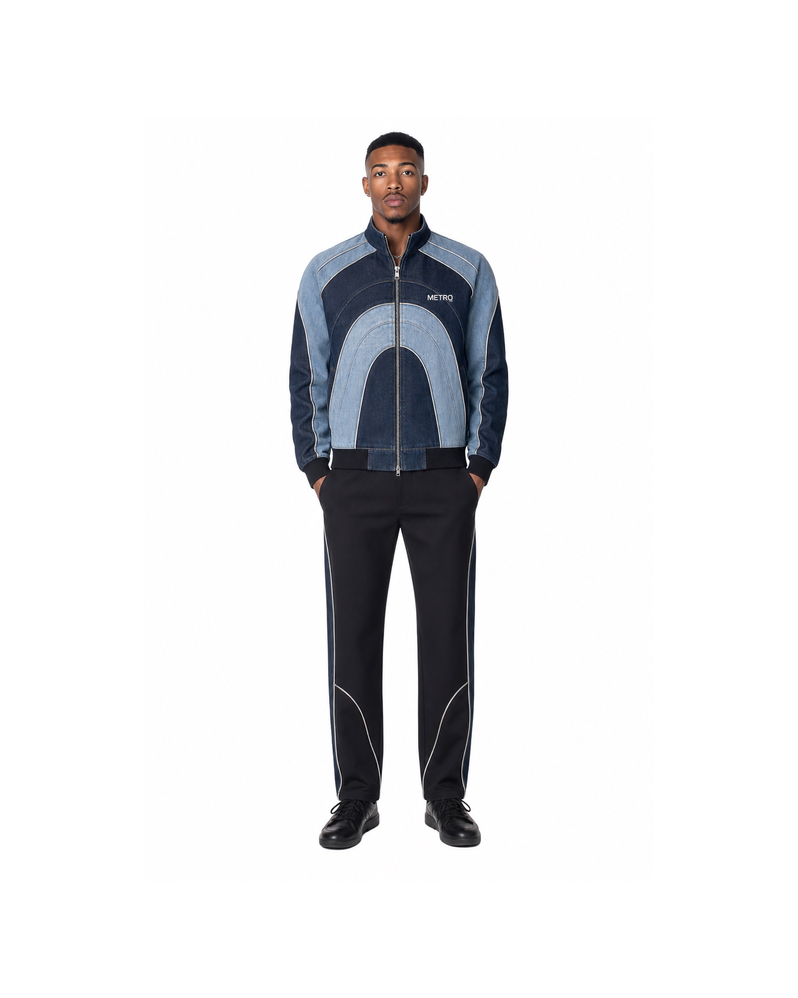 METRO Navy Arch Track Jacket front product view on a white background
