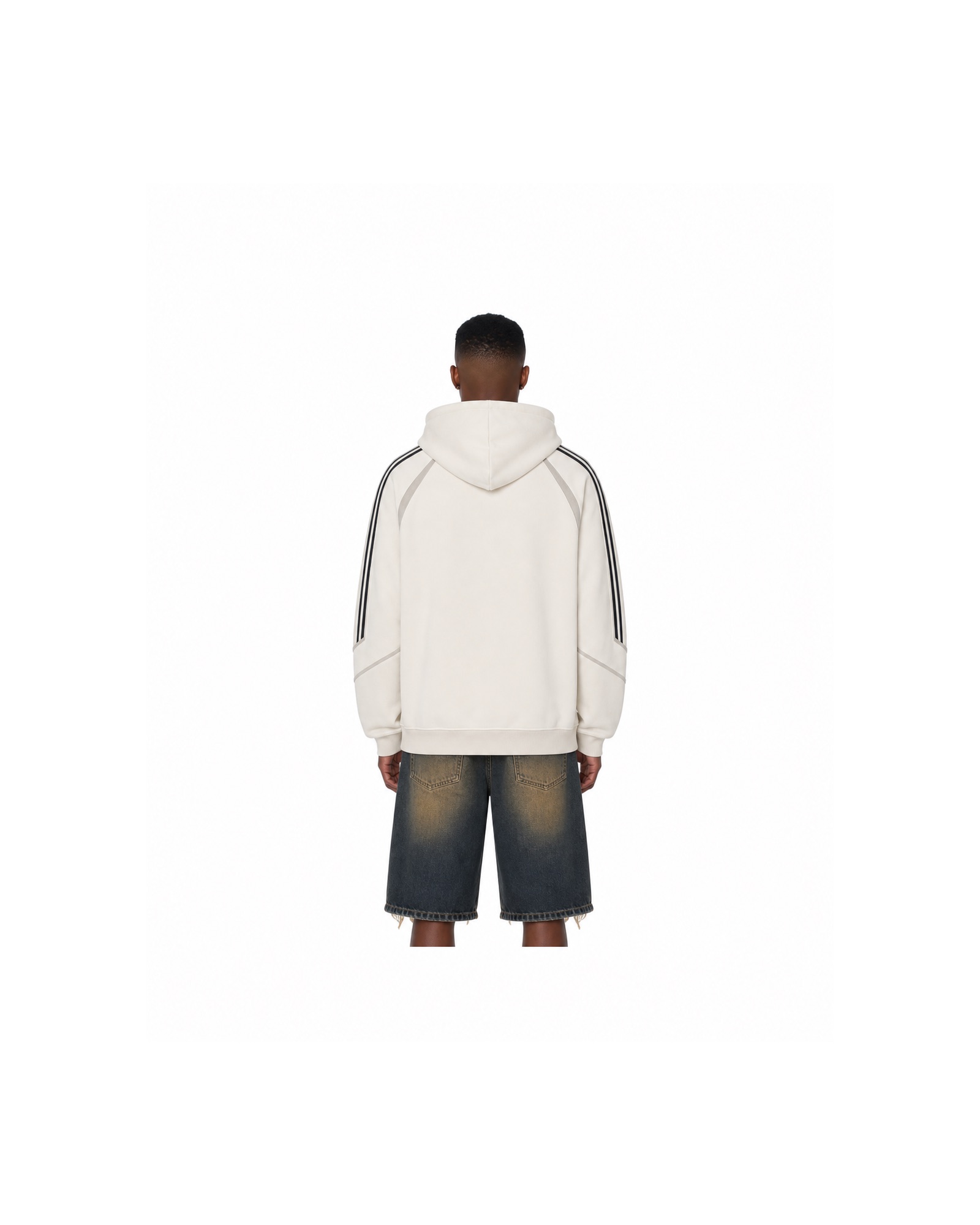 METRO Ivory Trackline Zip Hoodie back product view on a white background