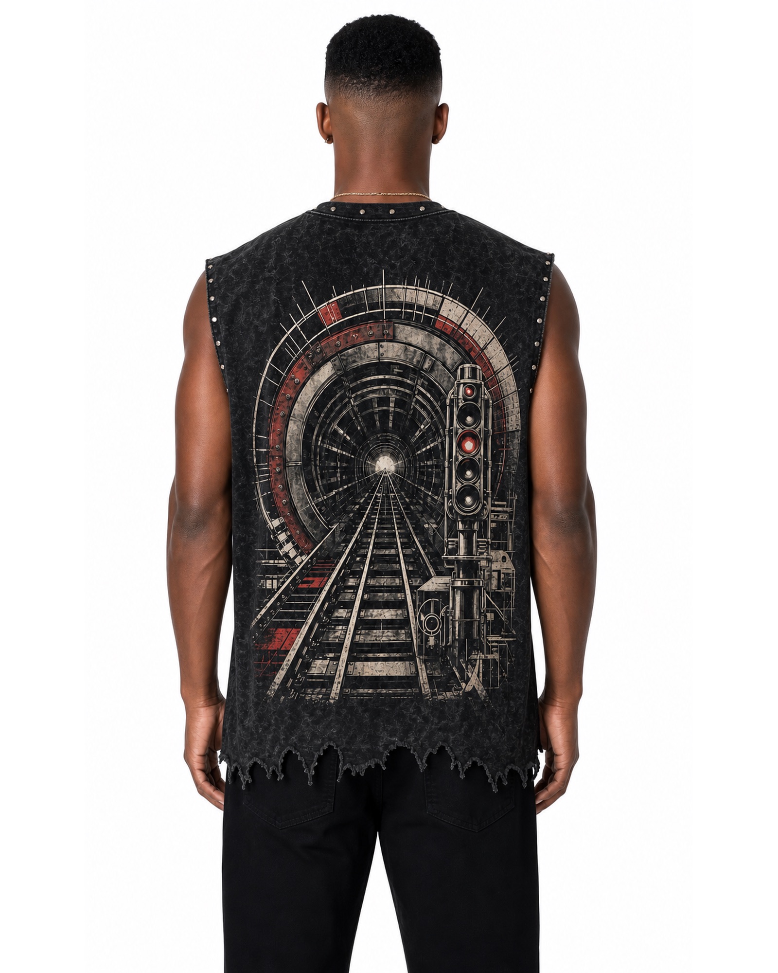 METRO Ferris Terminal Sleeveless Tee back product view on a white background