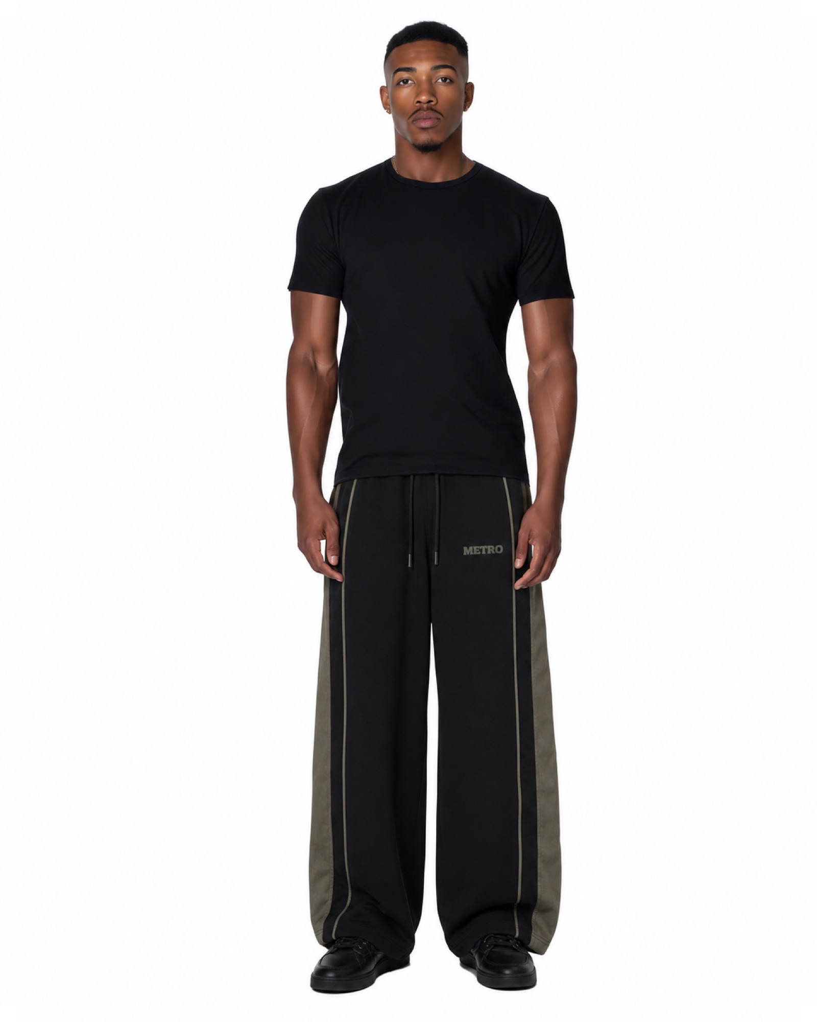 METRO Moss Line Wide Track Pants front product view on a white background