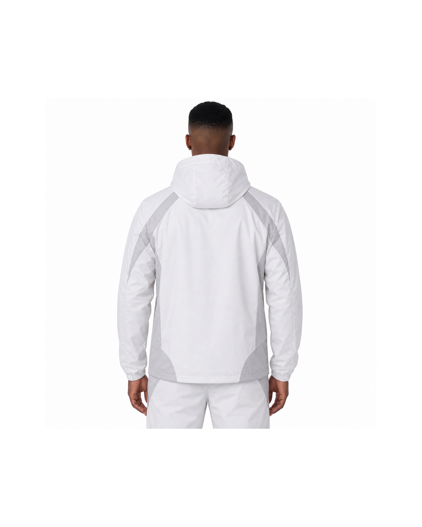 METRO White Prism Hooded Shell back product view on a white background