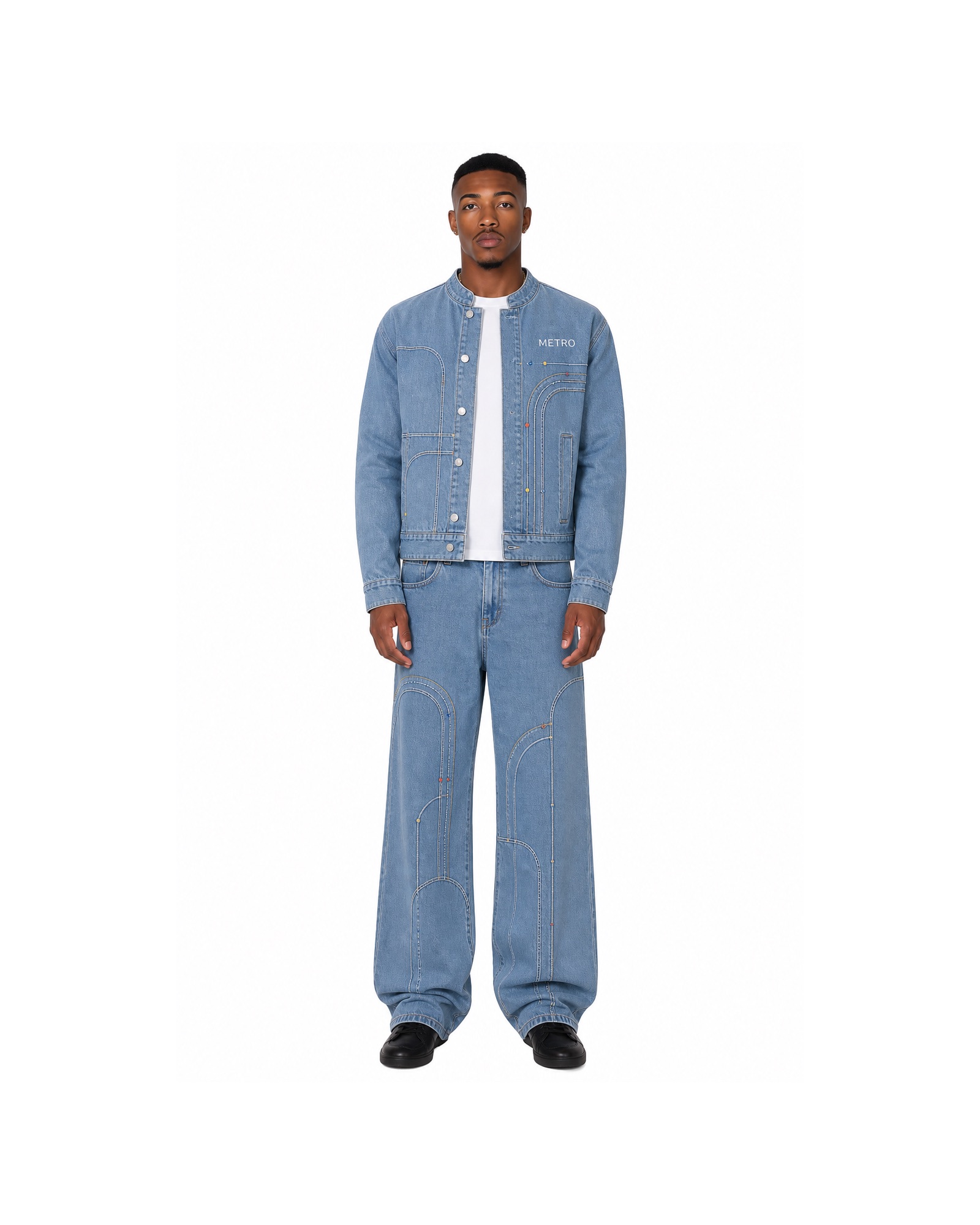 METRO Blue Concourse Denim Set front product view on a white background