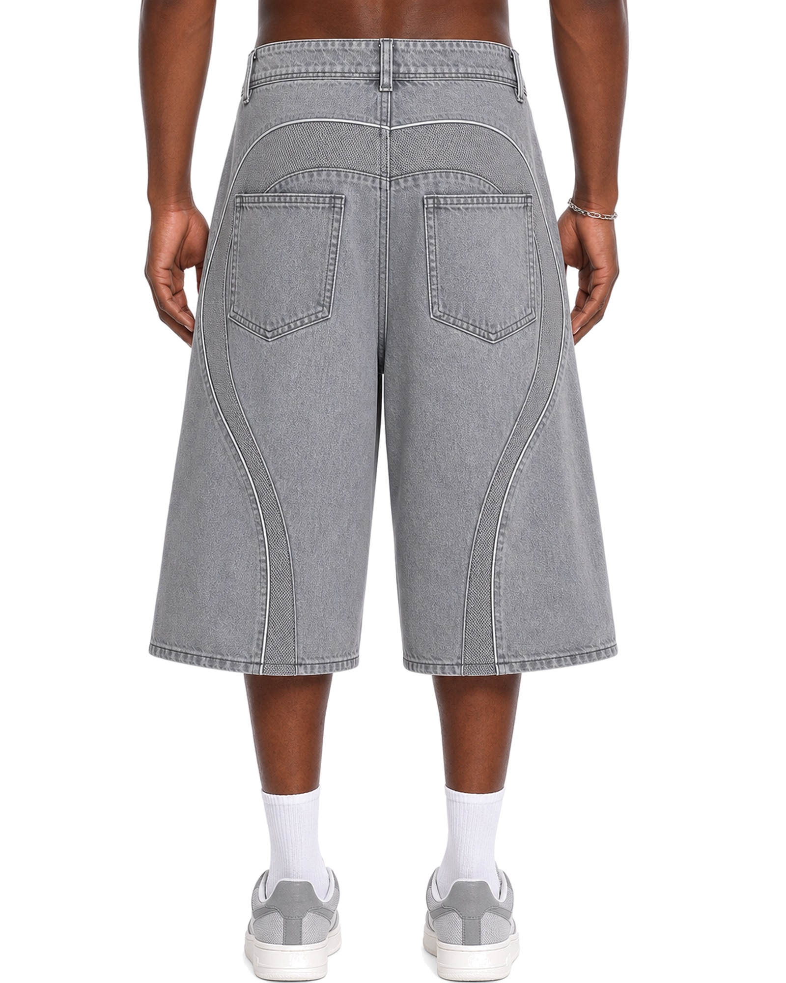 METRO Signal Arc Denim Jorts back product view on a white background
