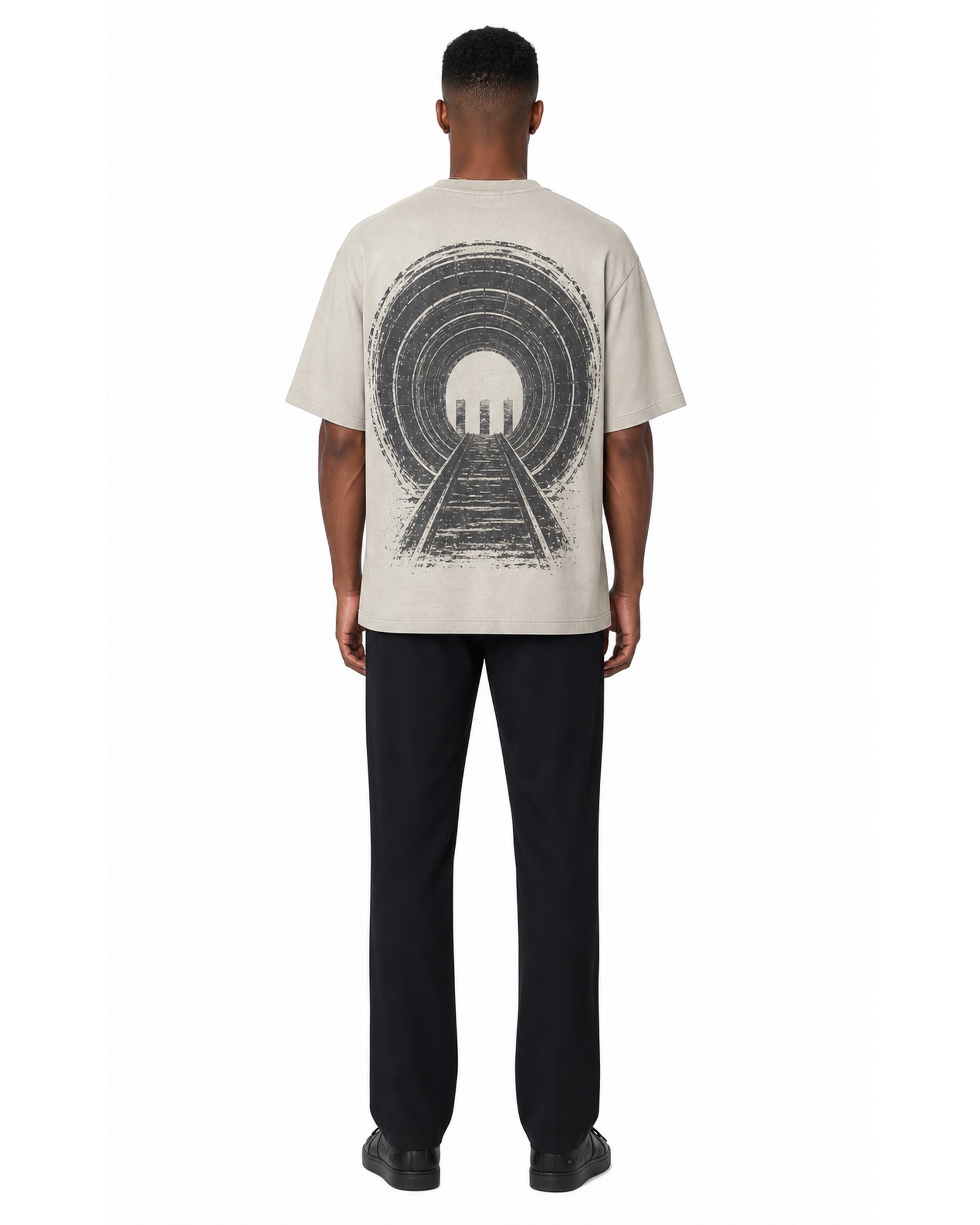 METRO Ivory Tunnel Graphic Tee back product view on a white background