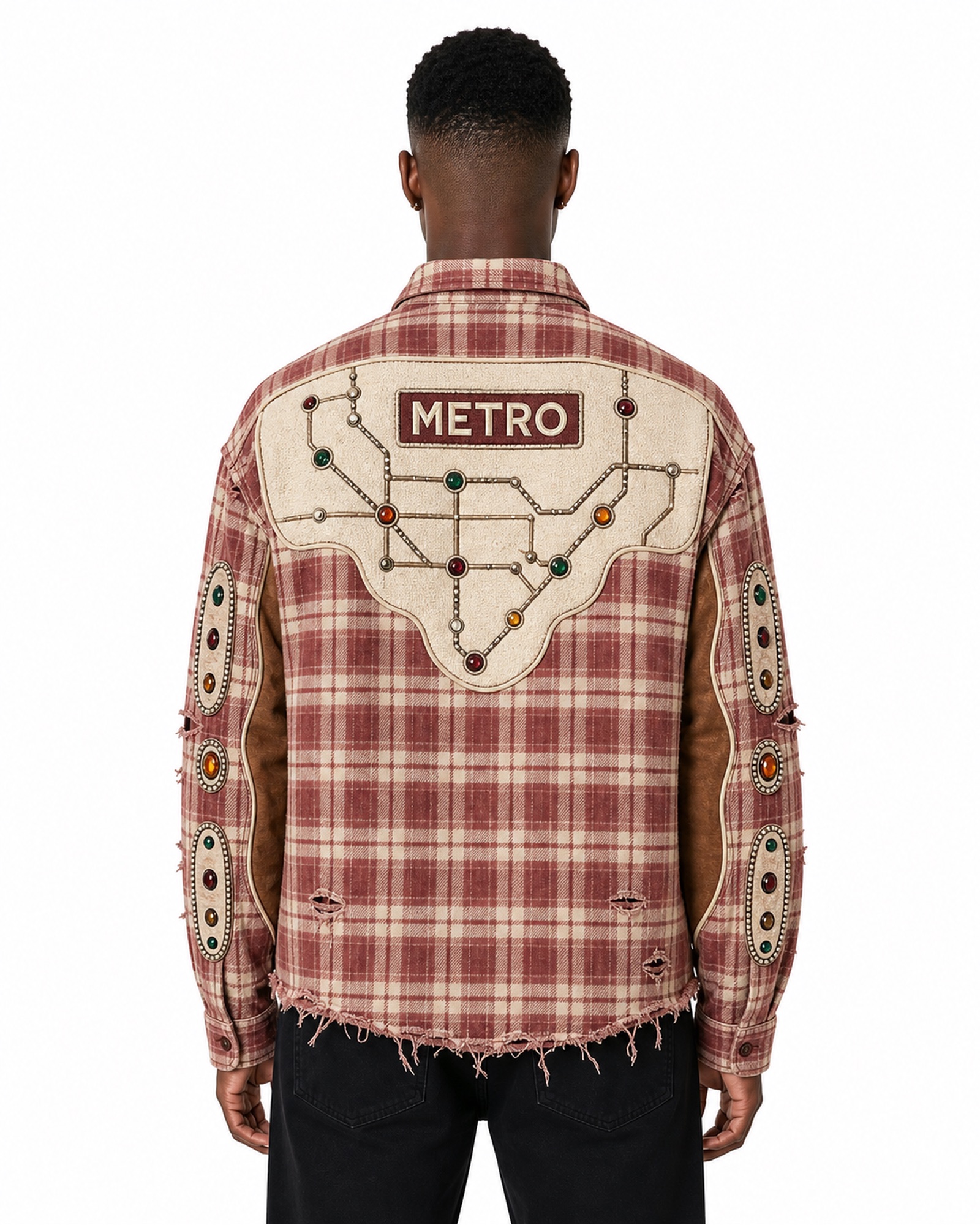 METRO Rust Crossing Plaid Shirt back product view on a white background