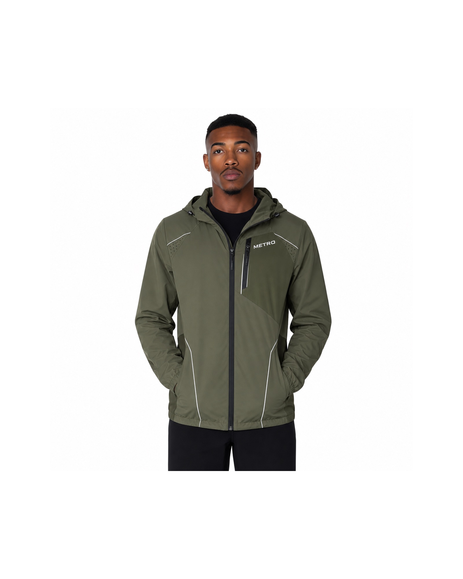 METRO Olive Ridgeline Hooded Shell front product view on a white background