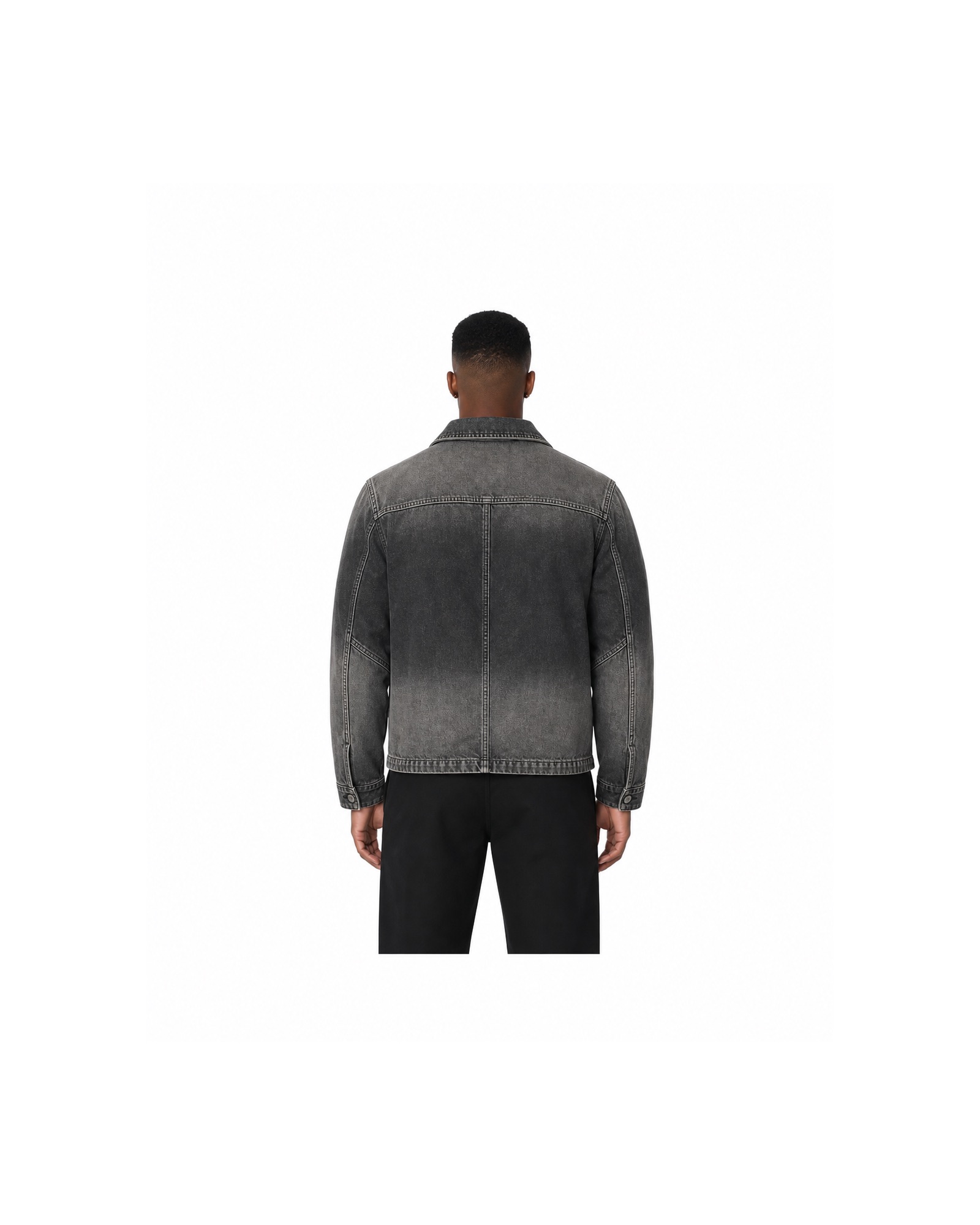 METRO Asphalt Rail Denim Jacket back product view on a white background