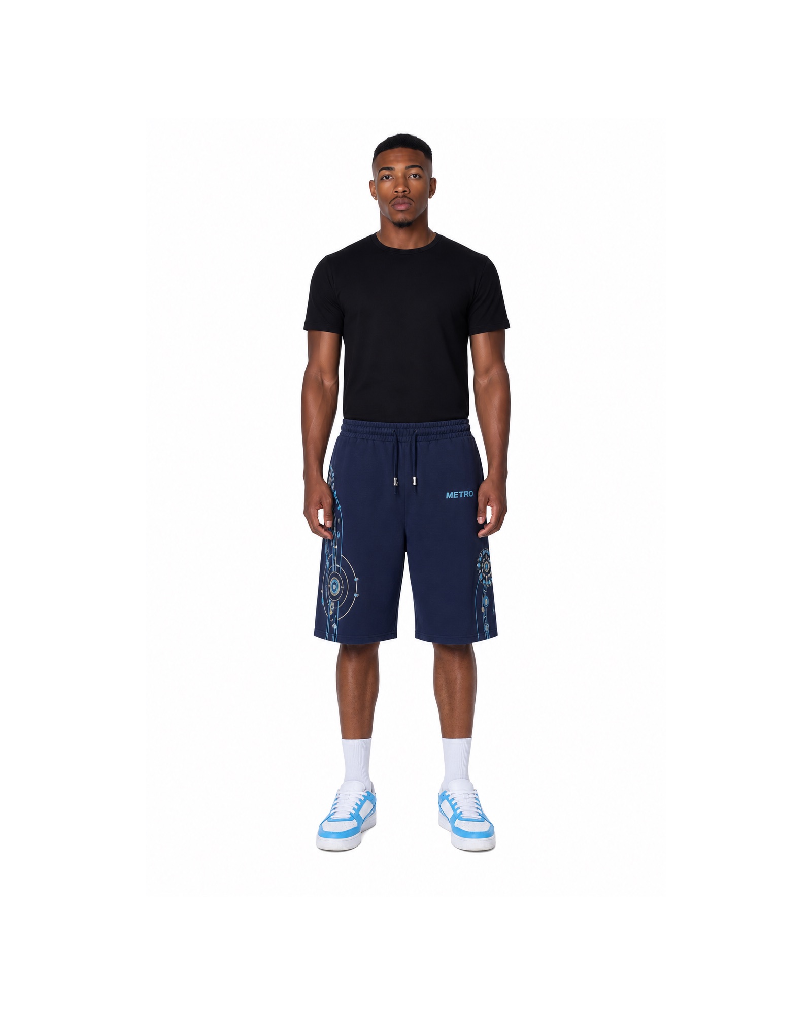 METRO Blue Sprint Shorts front product view on a white background