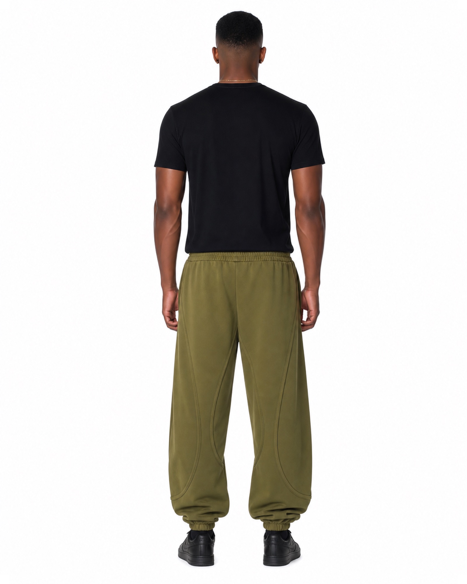 METRO Olive Loop Harem Joggers back product view on a white background