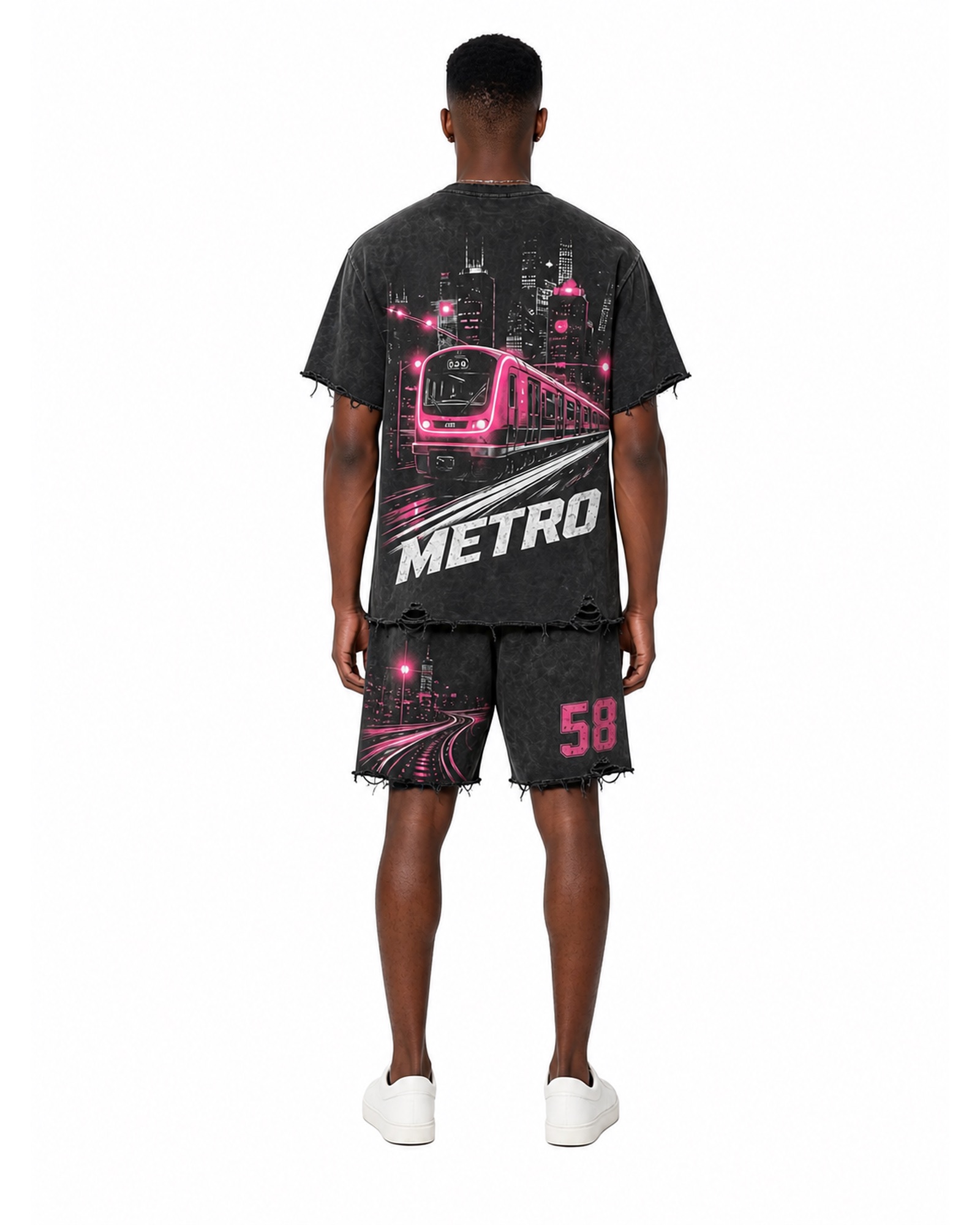 METRO Magenta Circuit Shorts Set back product view on a white background