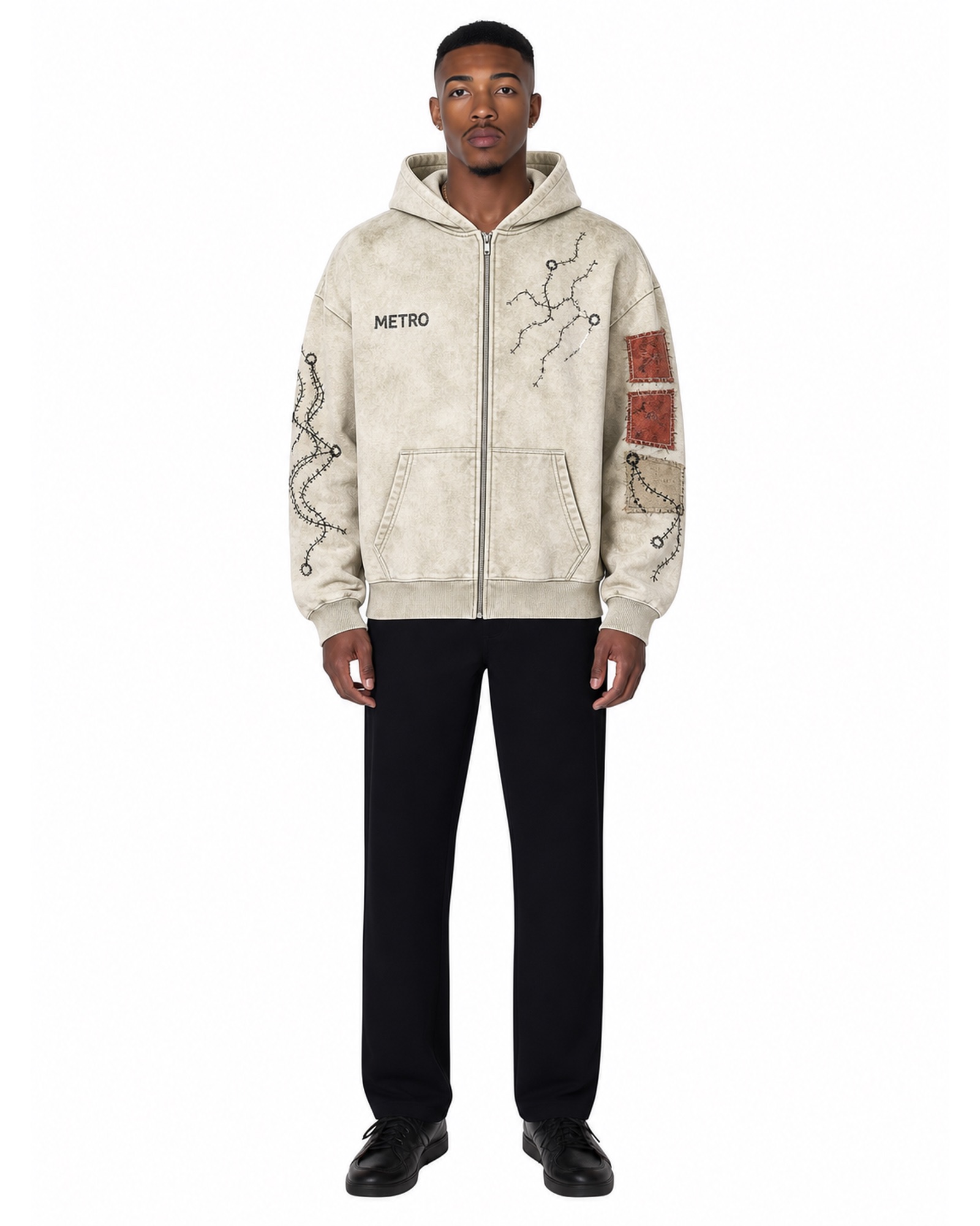 METRO Parchment Route Zip Hoodie front product view on a white background