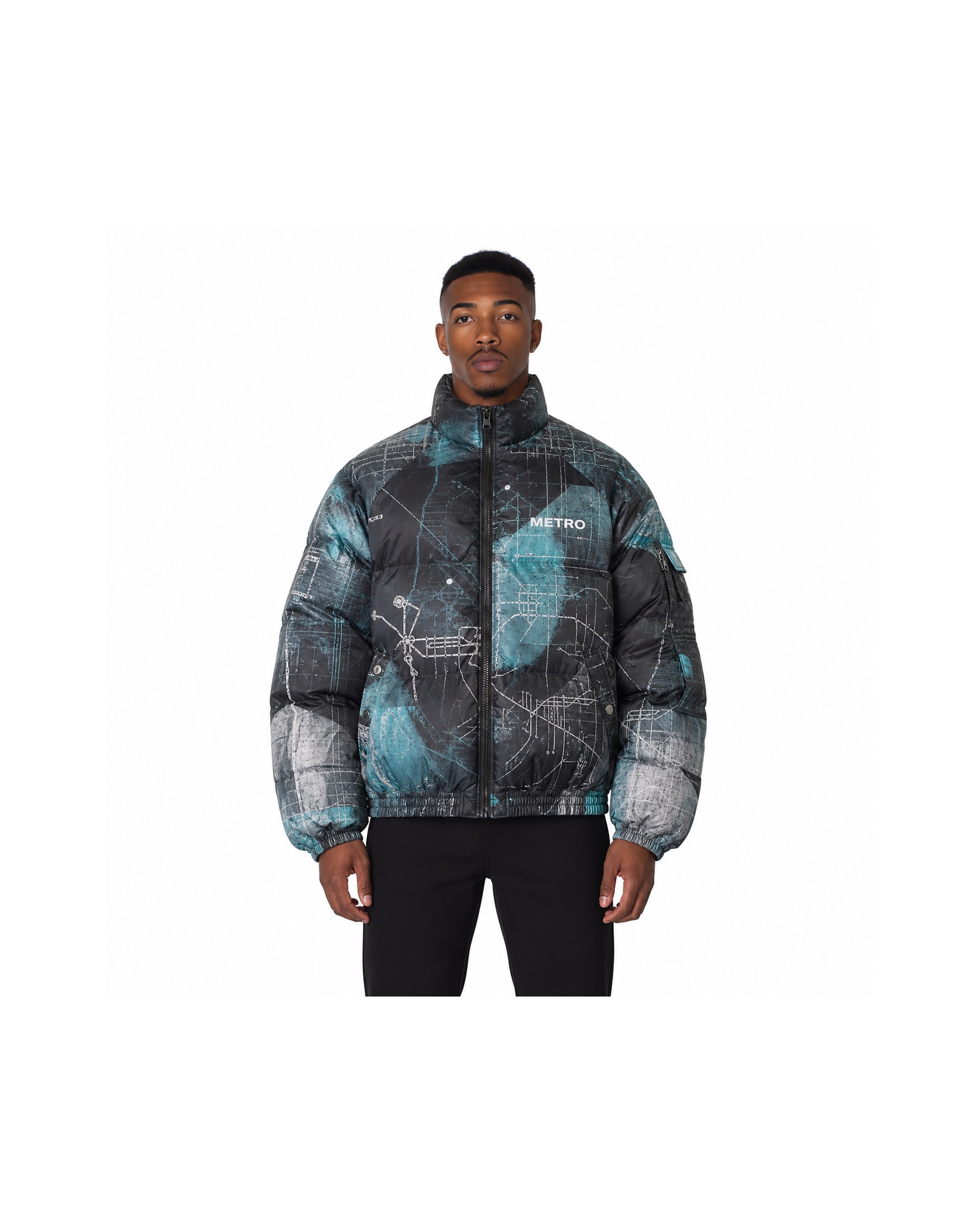 METRO Night Network Puffer Jacket front product view on a white background