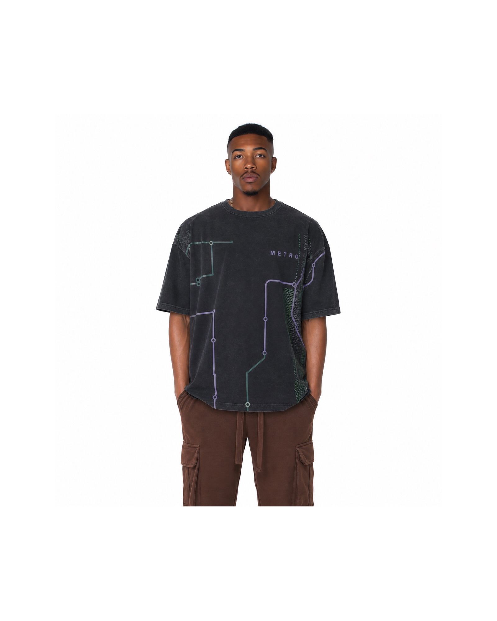 METRO Neon Interchange Oversized Tee front product view on a white background