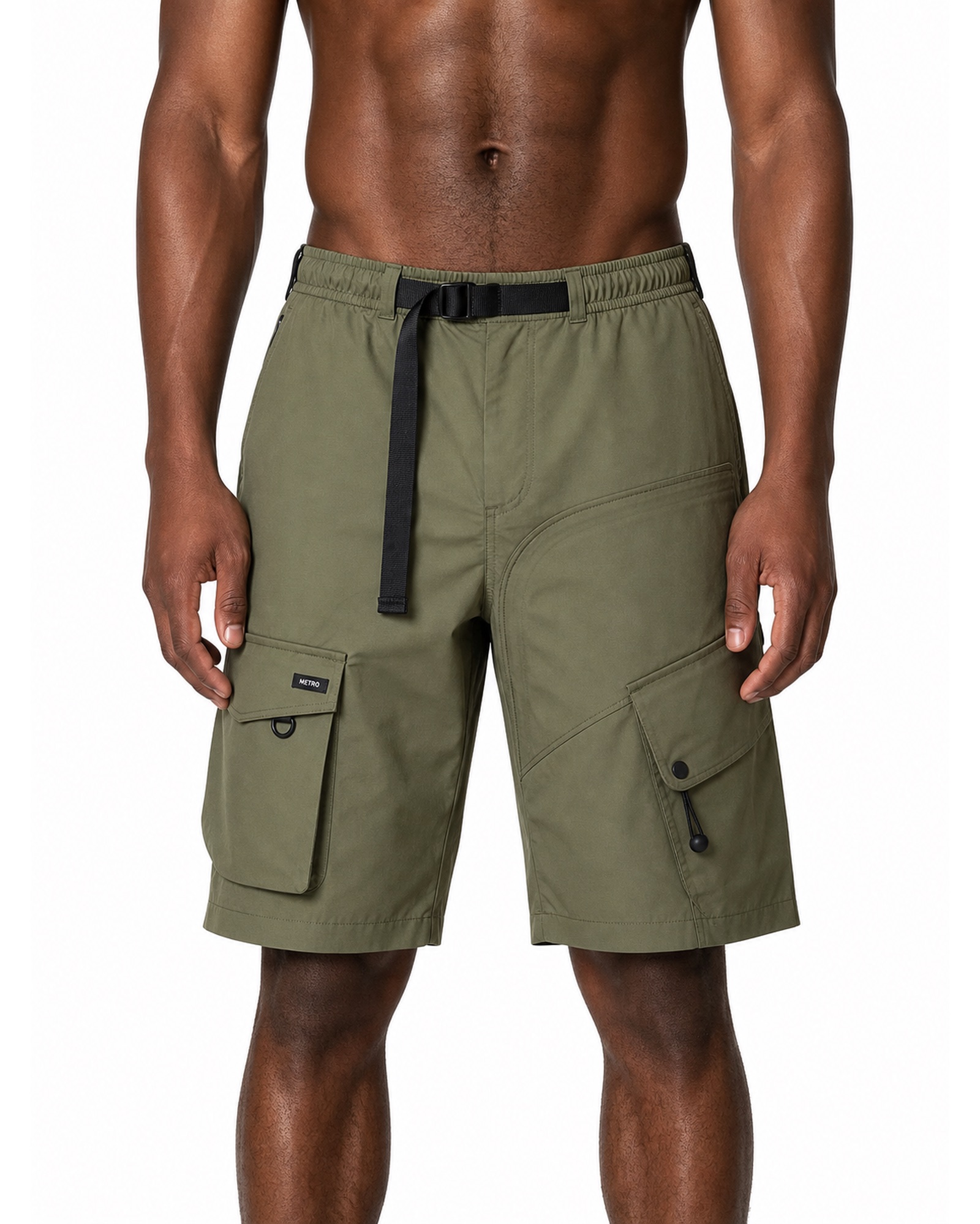 METRO Olive Switch Cargo Shorts front product view on a white background