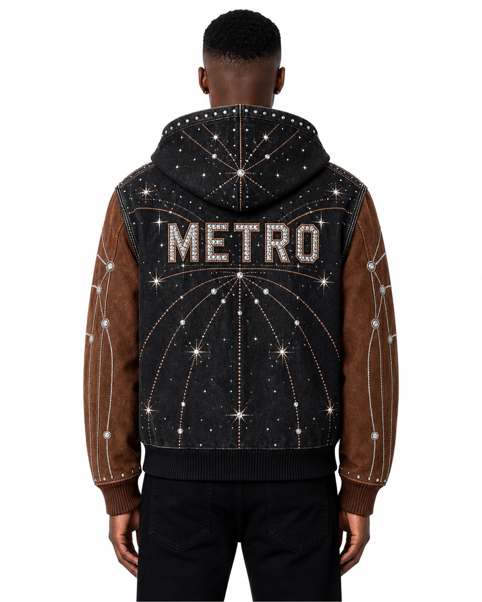 METRO Brown Constellation Zip Hoodie back product view on a white background