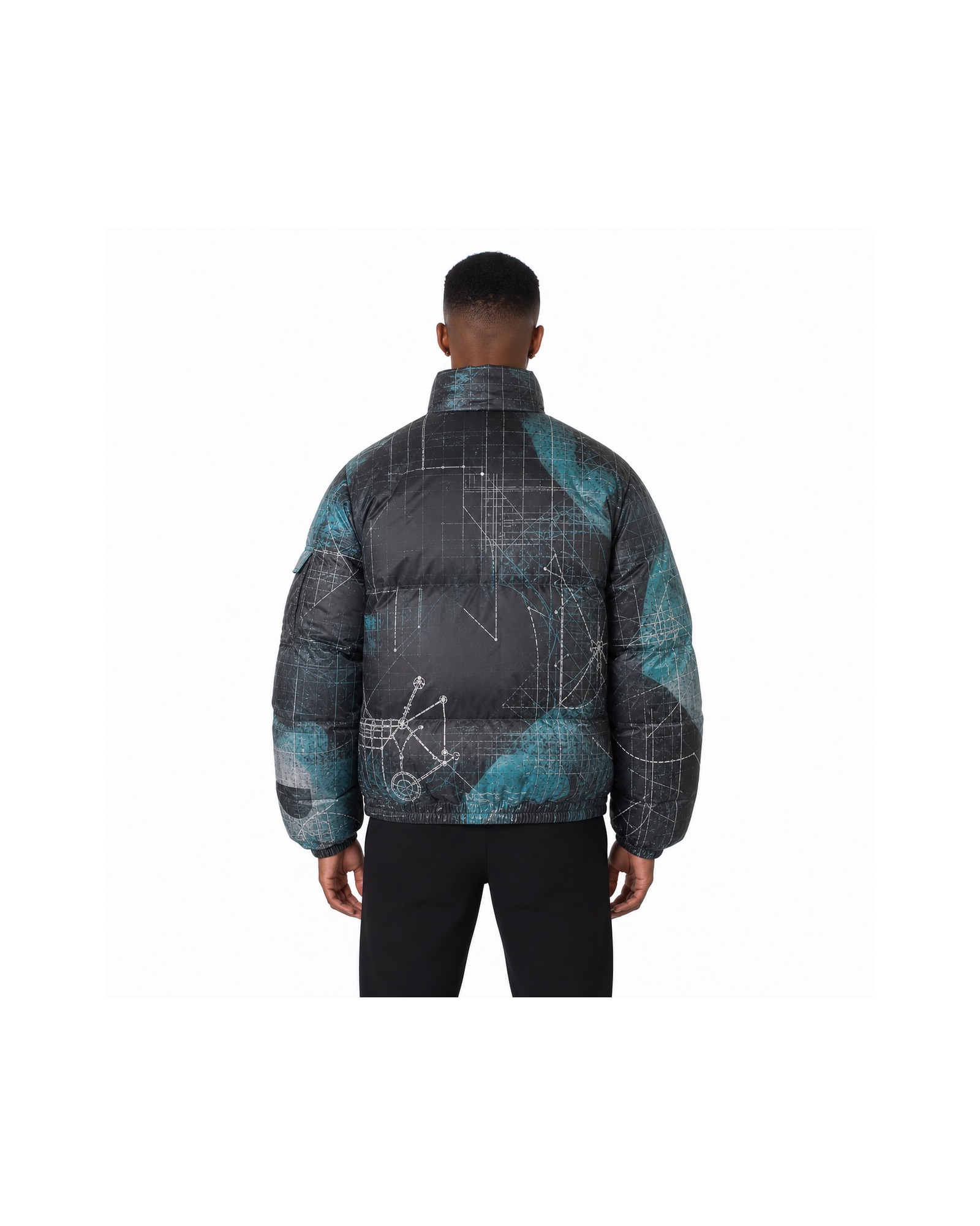 METRO Night Network Puffer Jacket back product view on a white background