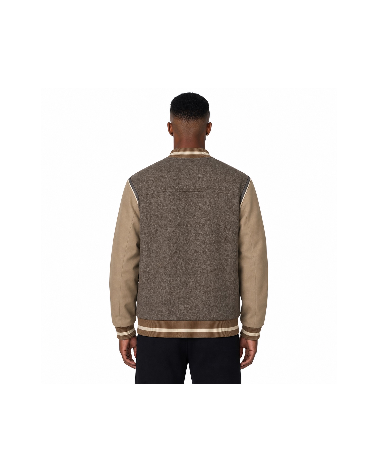 METRO Mocha Platform Bomber Jacket back product view on a white background