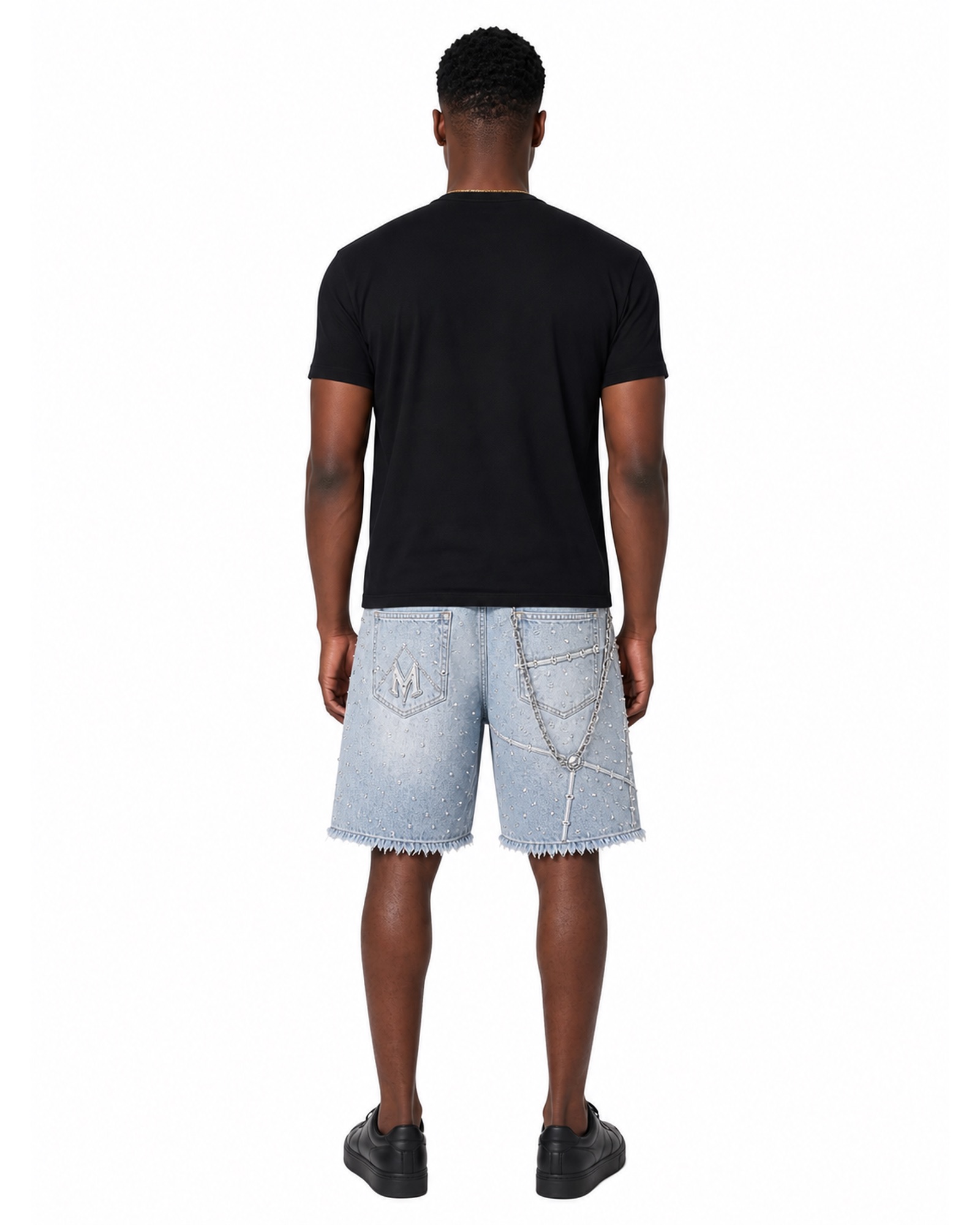 METRO Icewash Stud Denim Jorts back product view on a white background