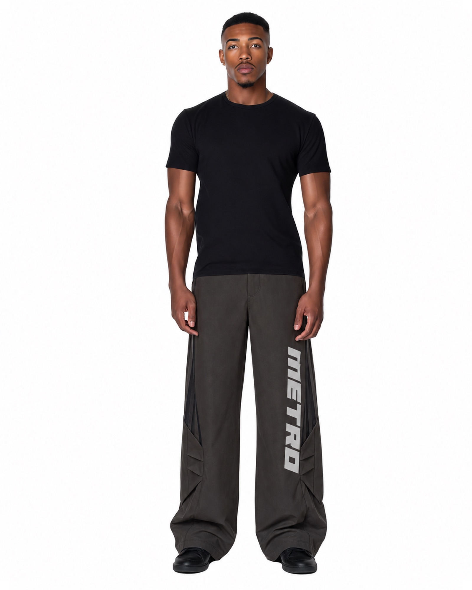 METRO Charcoal Column Trousers front product view on a white background