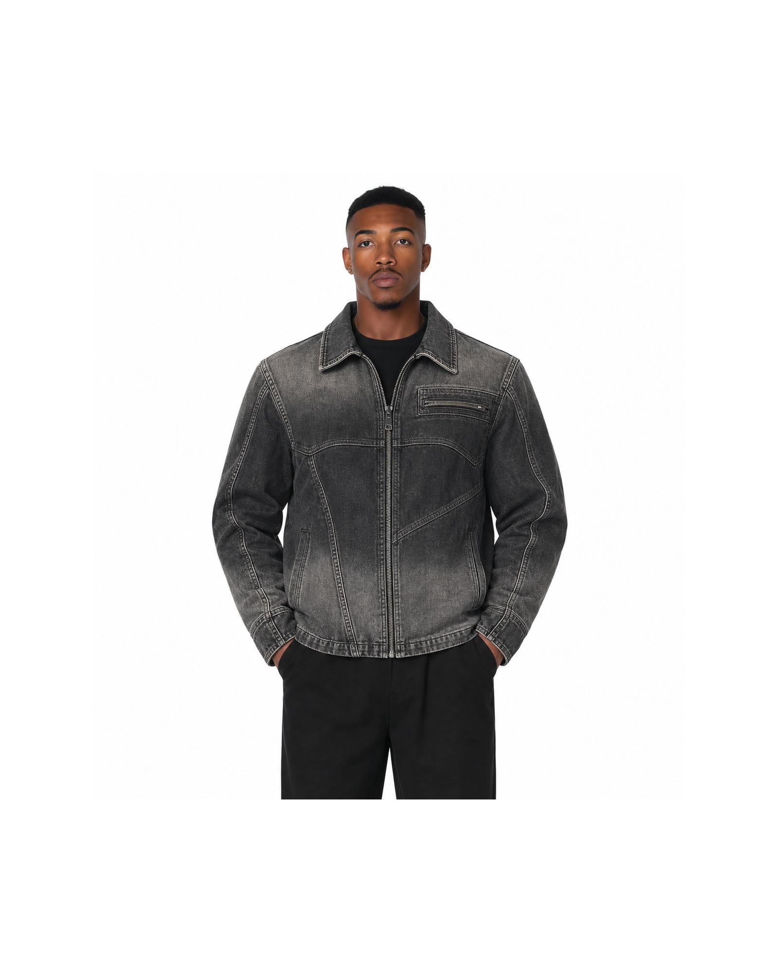METRO Asphalt Rail Denim Jacket front product view on a white background