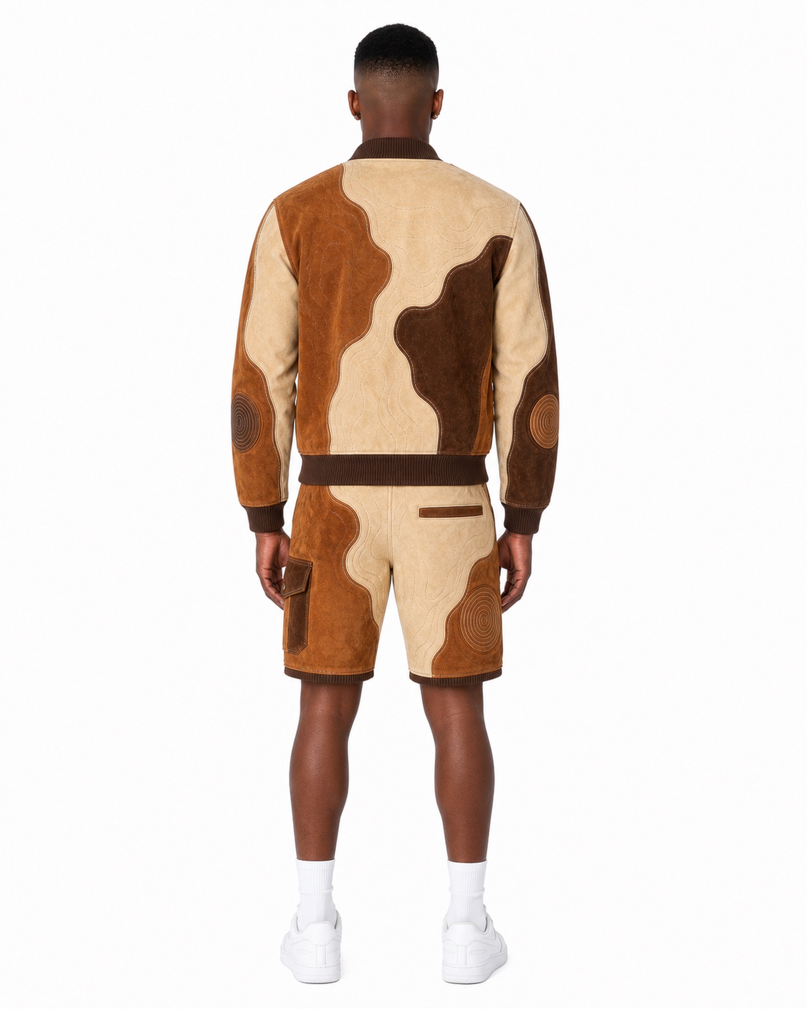 METRO Sandstone Patchwork Short Set back product view on a white background